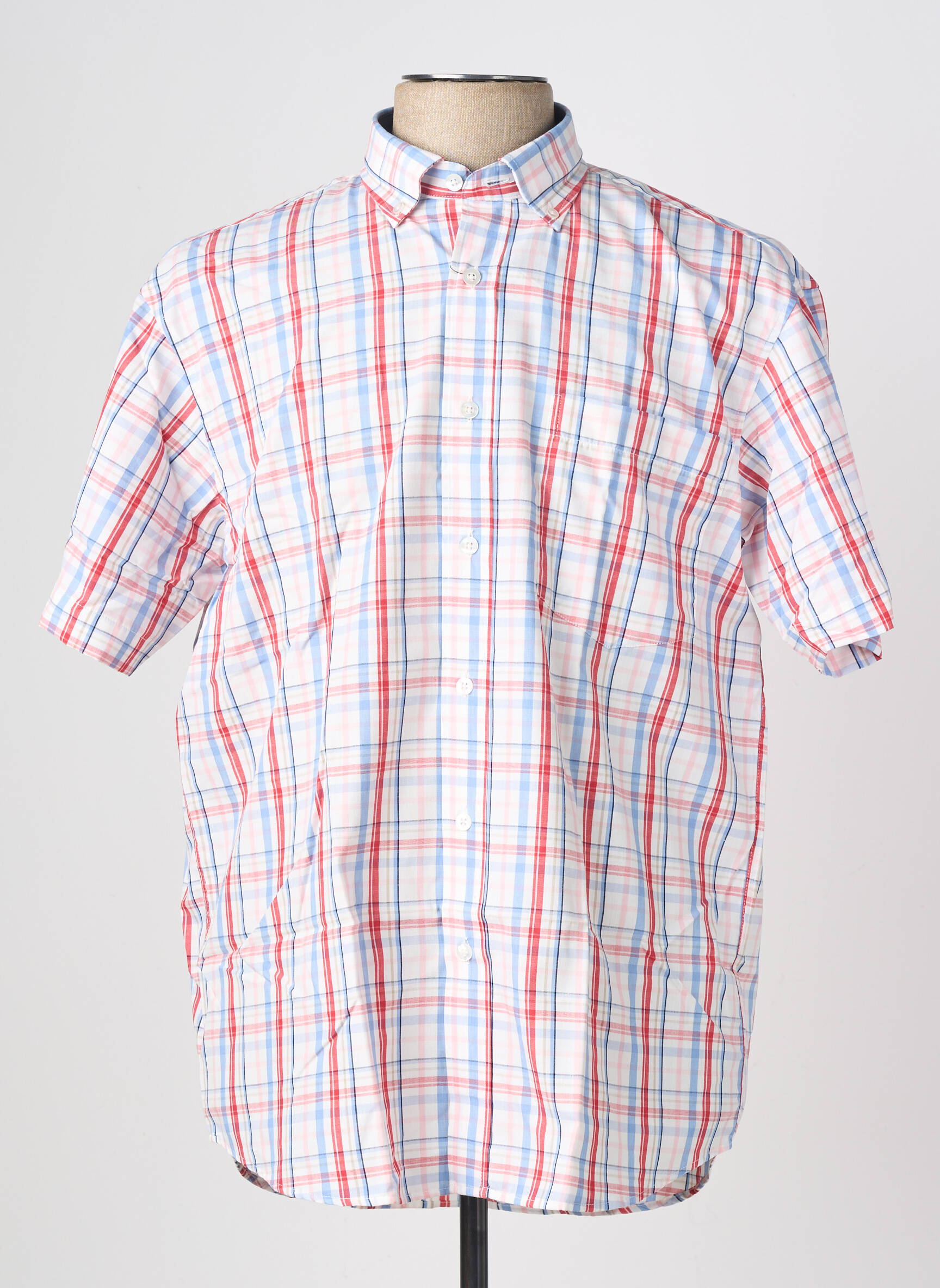 Chemise manches courtes imprimé carreaux blanc ETHNIC BLUE homme