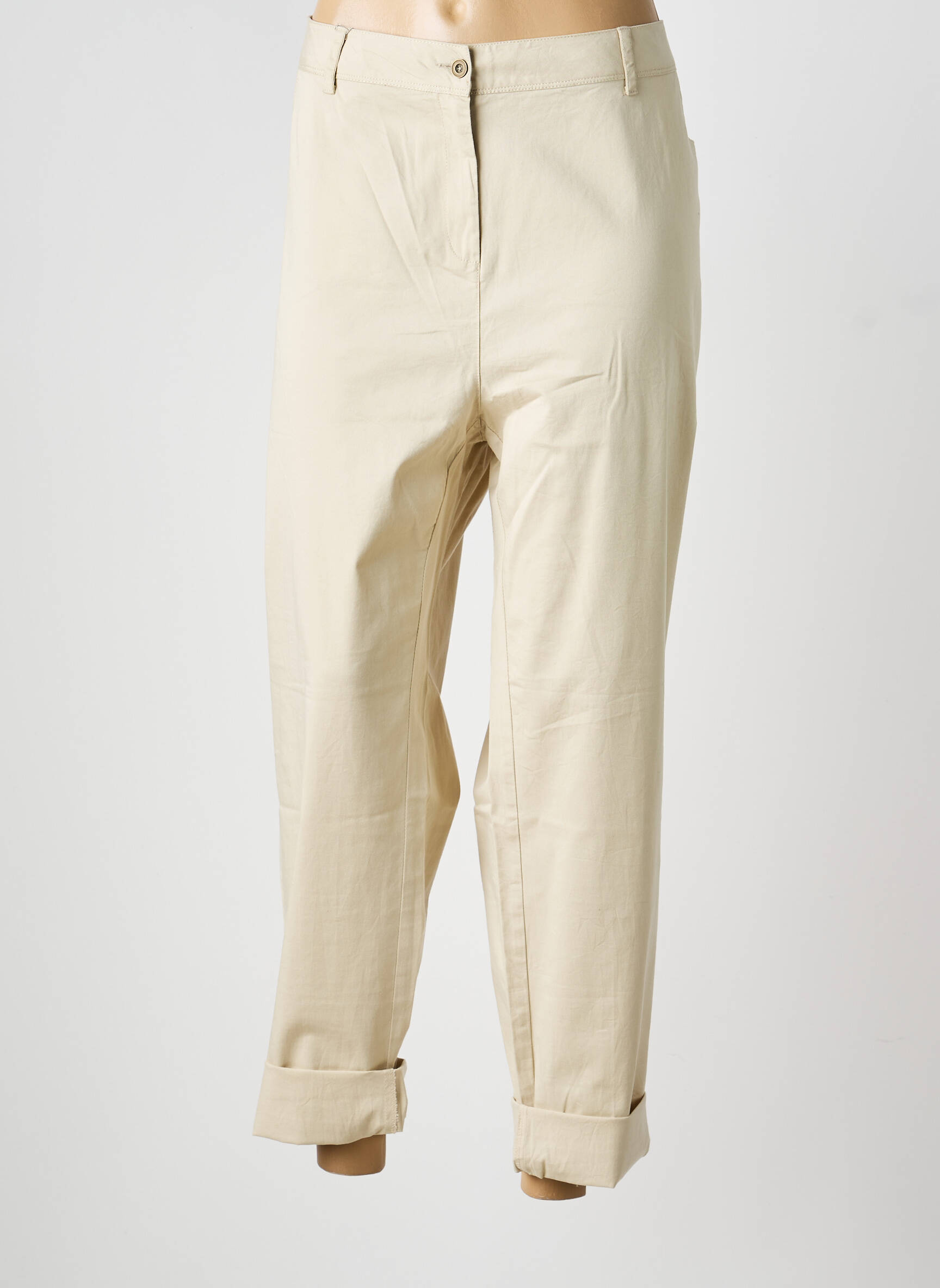 Pantalon droit tissage popeline taille normale beige AGATHE & LOUISE femme