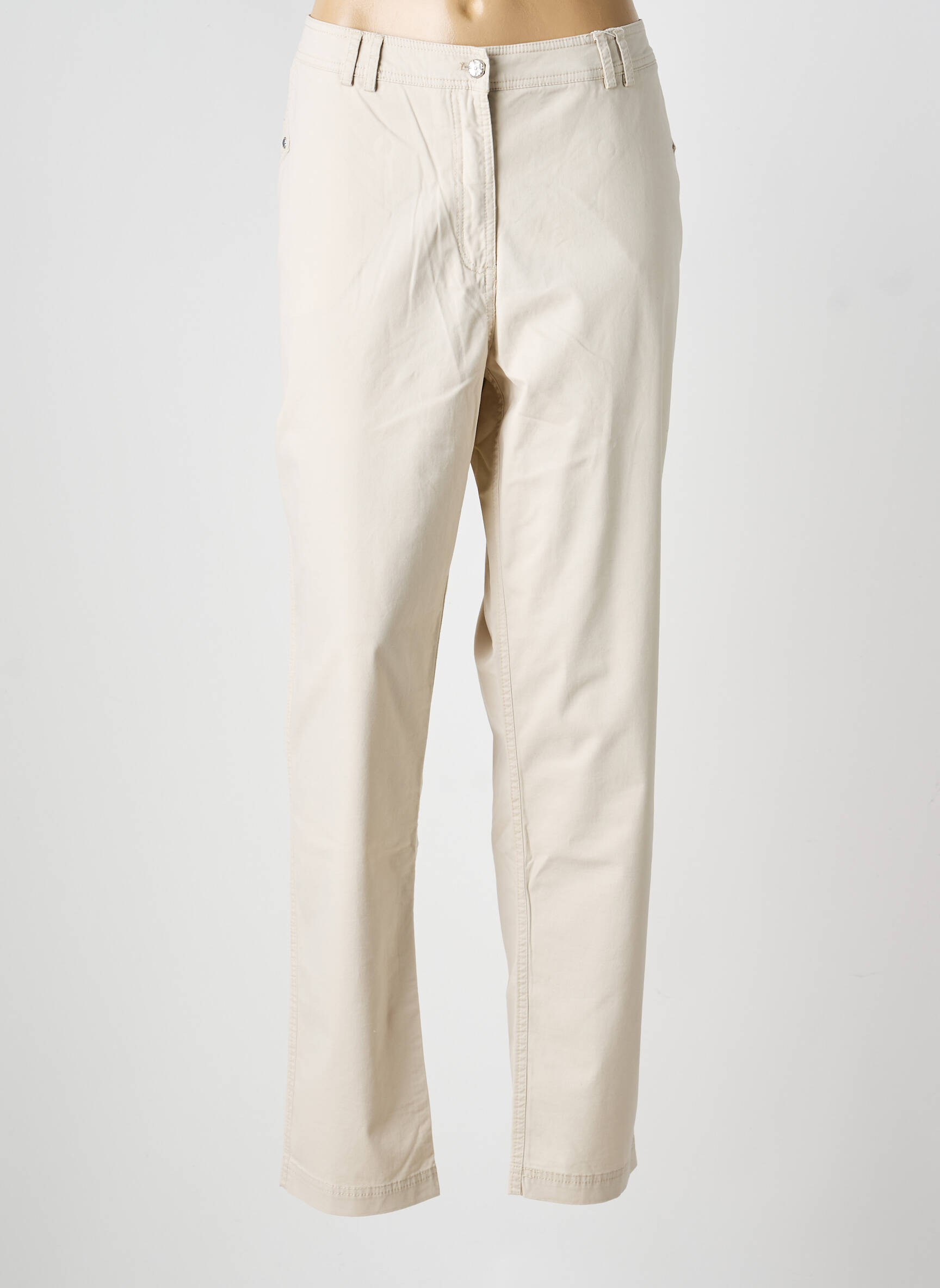 Pantalon chino tissage popeline taille normale beige EL INTERNATIONALE femme