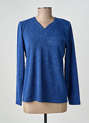 Pull tissage chiné manches longues bleu GEVANA femme