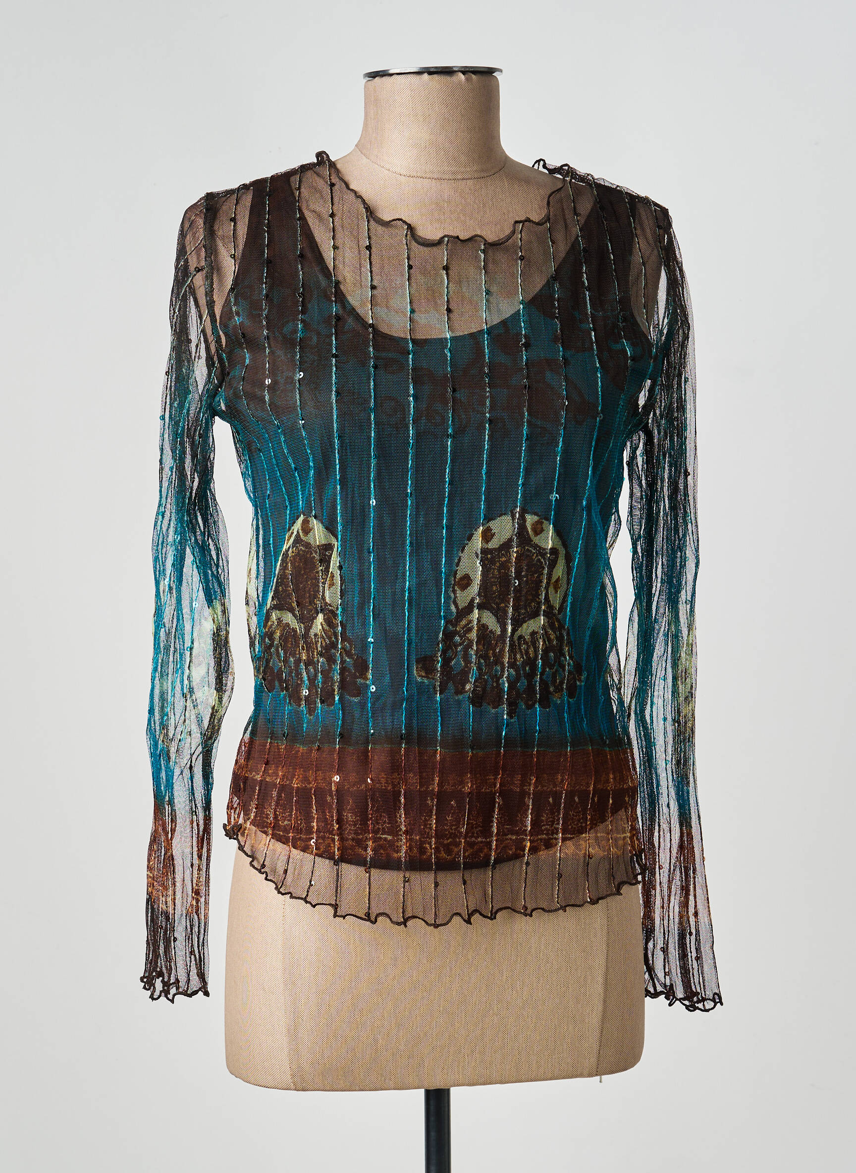 Top col rond manches longues marron FRED SABATIER femme