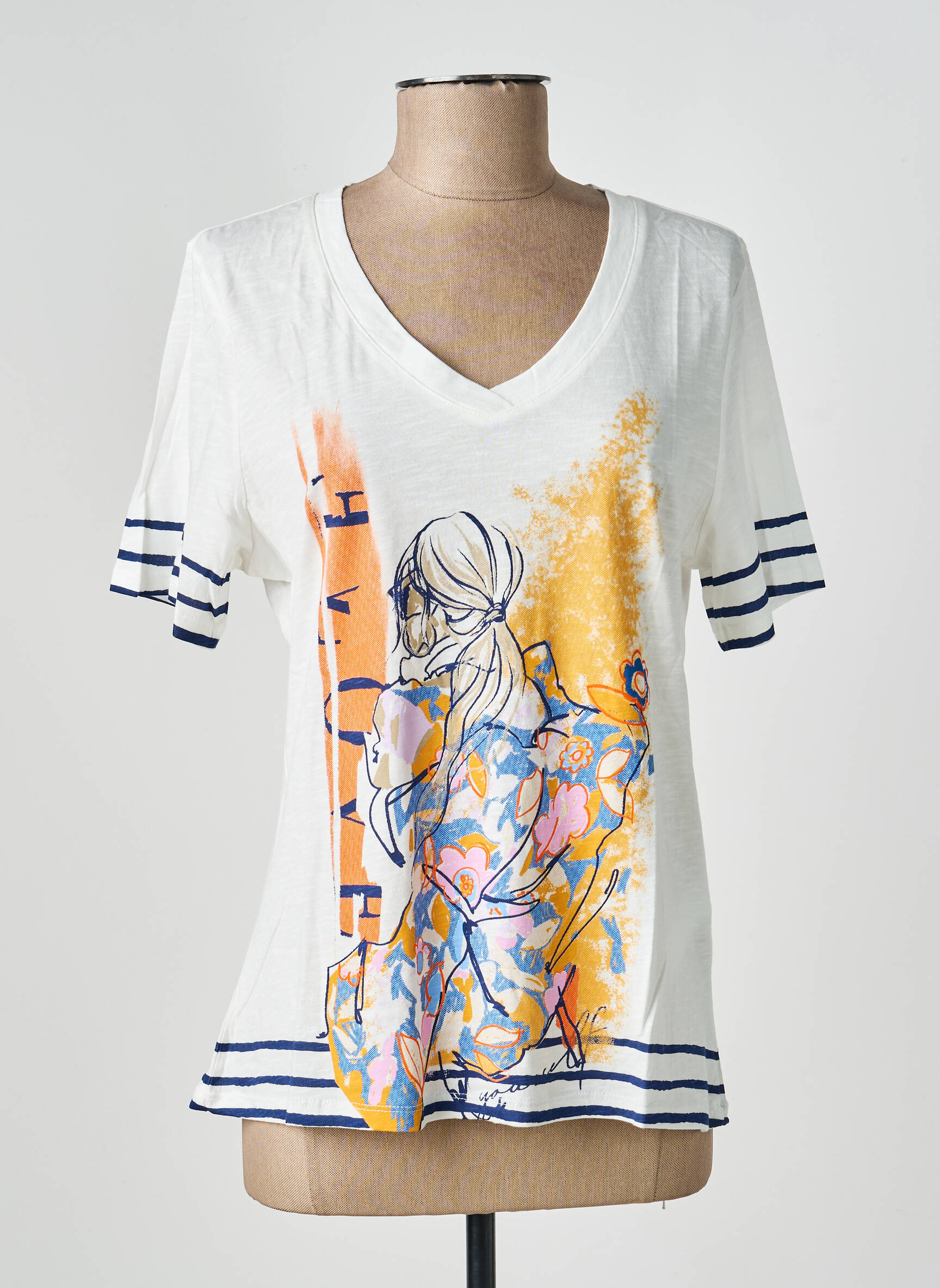T-shirt imprimé fantaisie manches courtes beige BARBARA LEBEK femme
