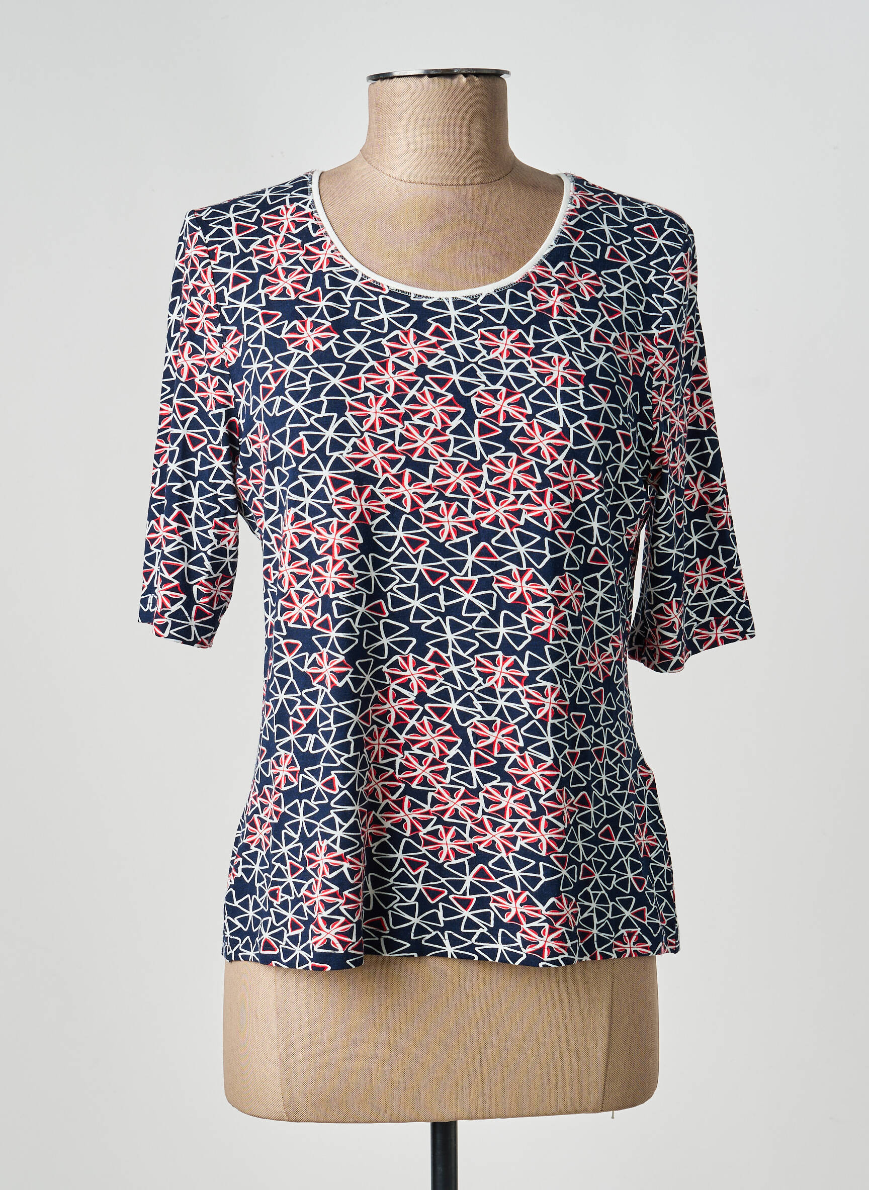 T-shirt imprimé fantaisie manches courtes bleu BARBARA LEBEK femme