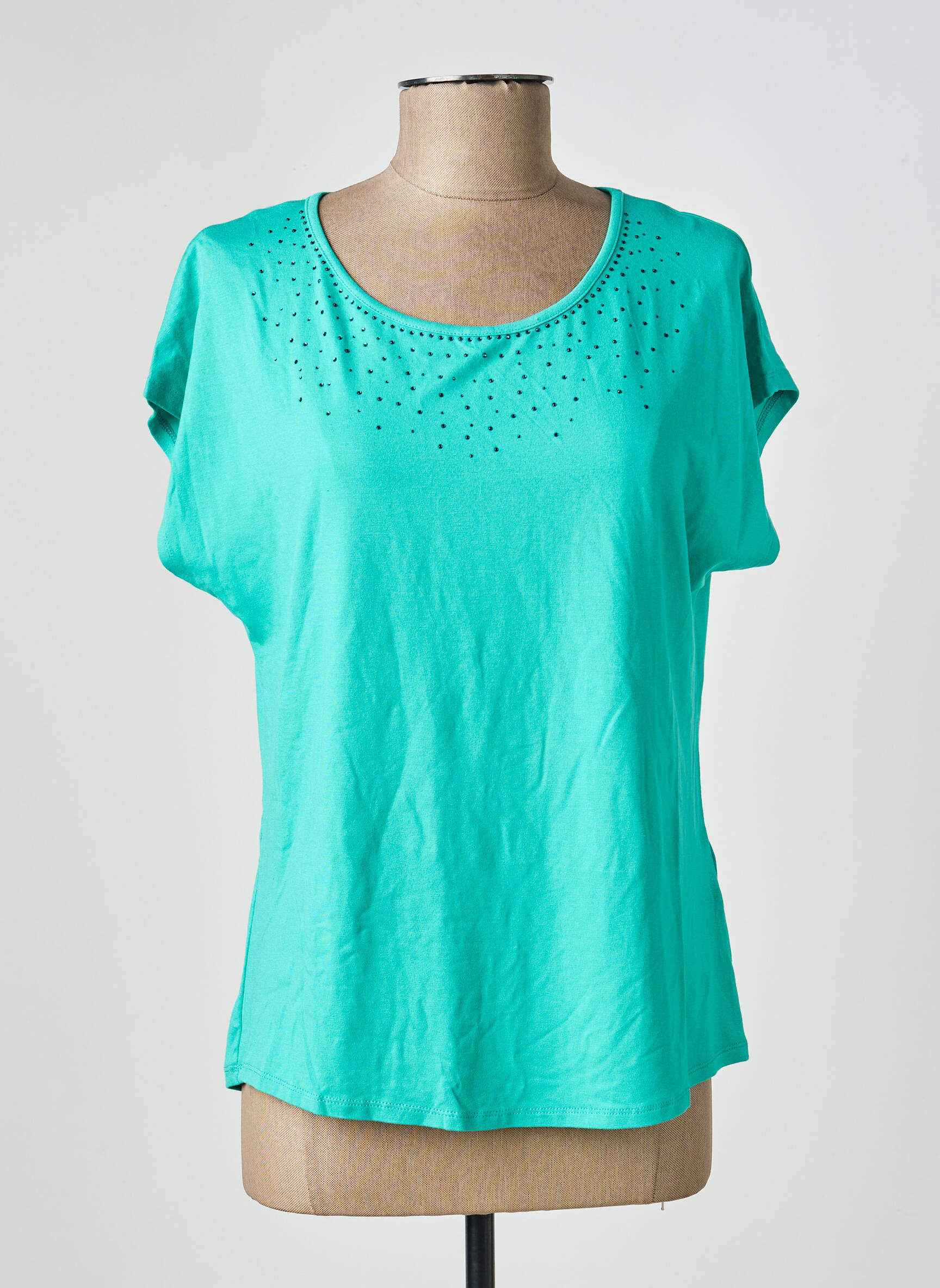 T-shirt sérigraphie avec strass manches courtes bleu GALMALLA femme