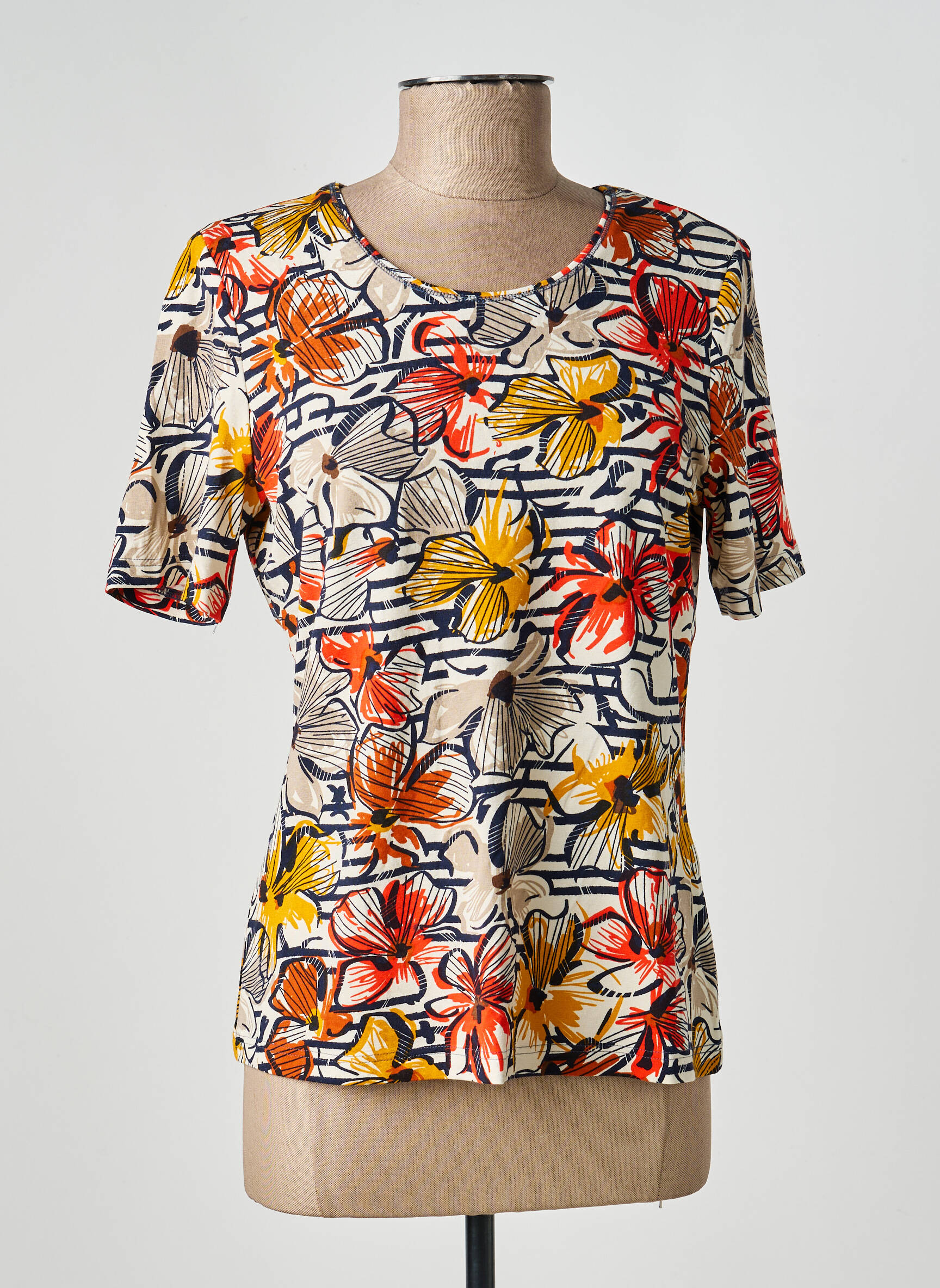 T-shirt stretch manches courtes jaune BARBARA LEBEK femme