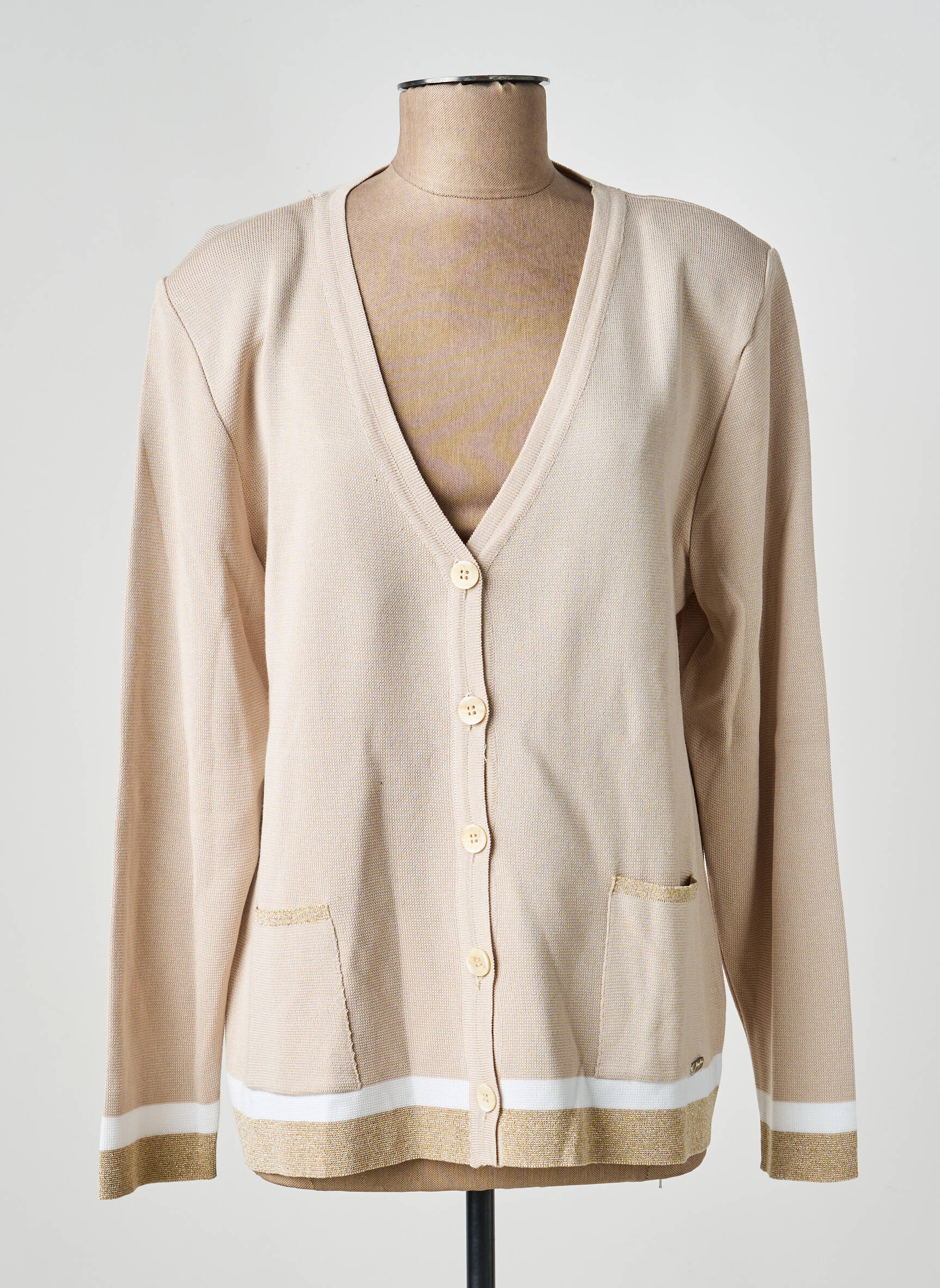 Gilet manches longues resserrée sur le bas beige MINO MORA femme