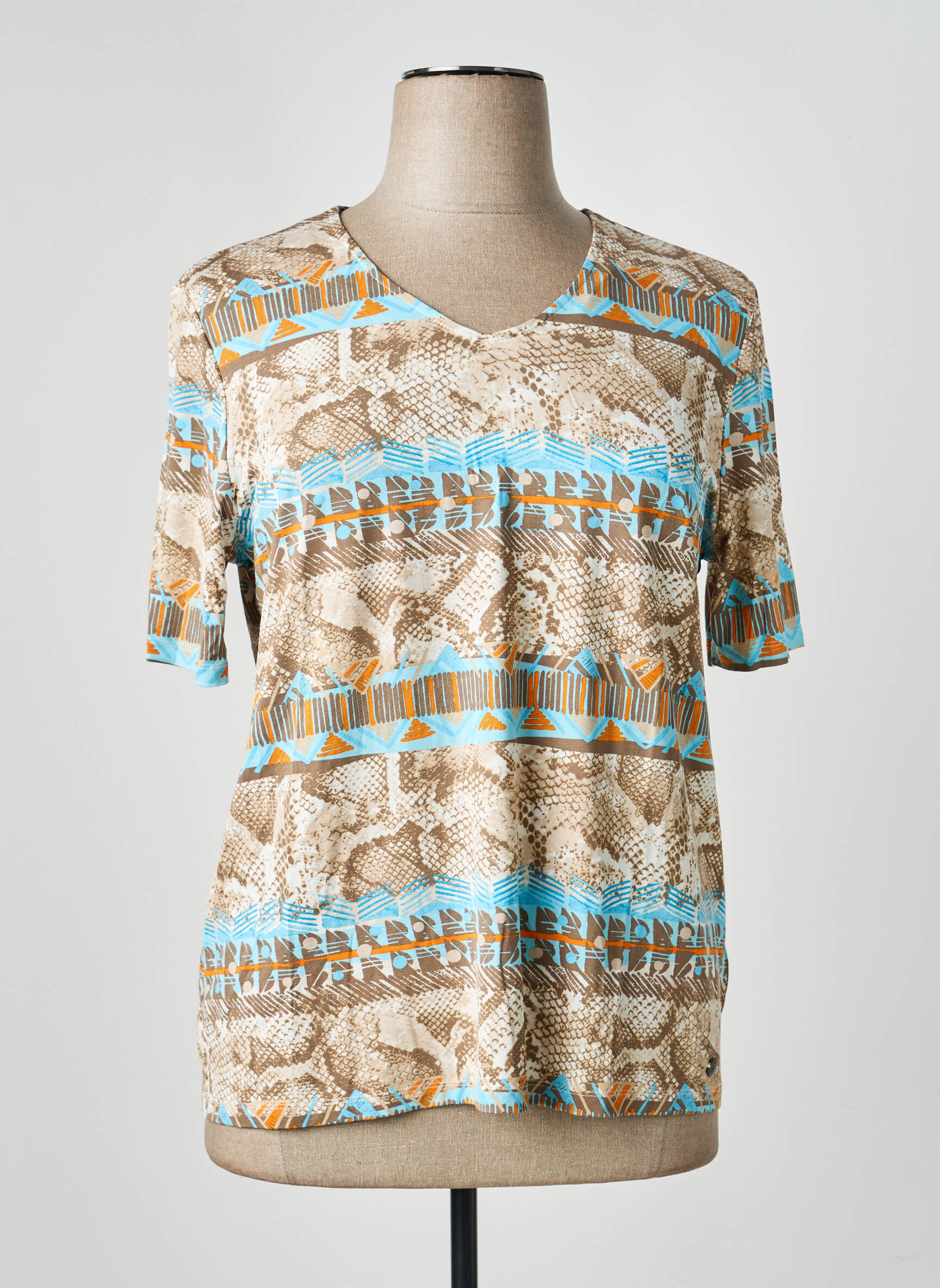 T-shirt col v manches courtes beige BARBARA LEBEK femme