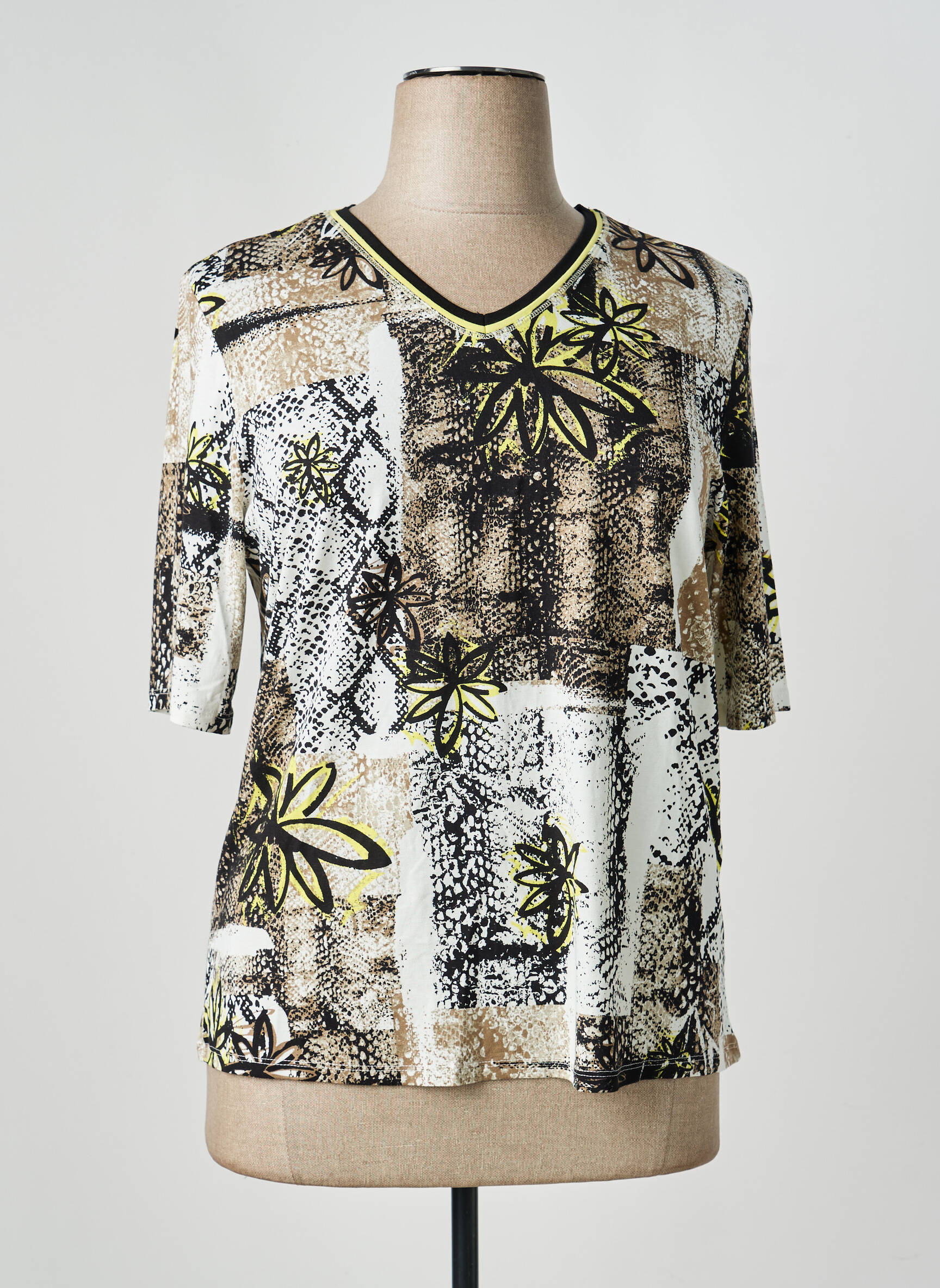 T-shirt col v manches courtes noir BARBARA LEBEK femme