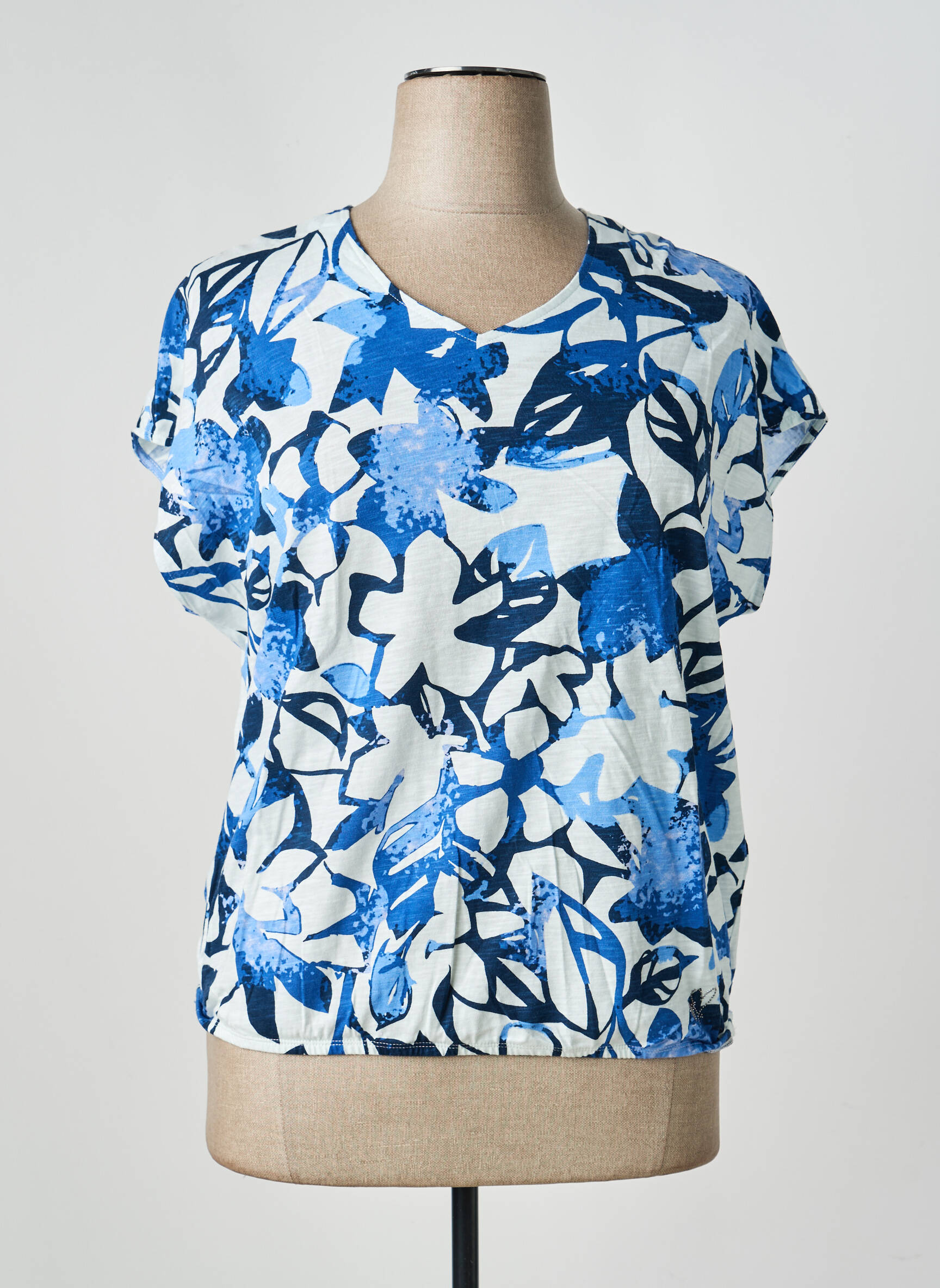 T-shirt col v manches courtes bleu BARBARA LEBEK femme
