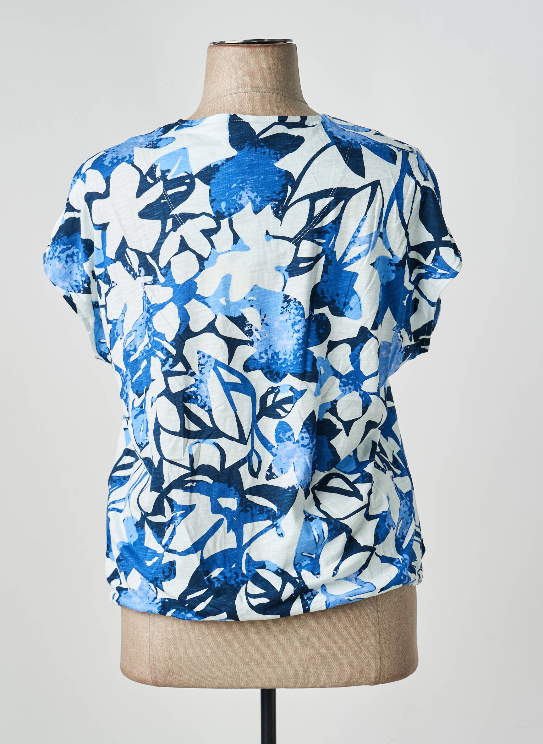 T-shirt col v manches courtes bleu BARBARA LEBEK femme