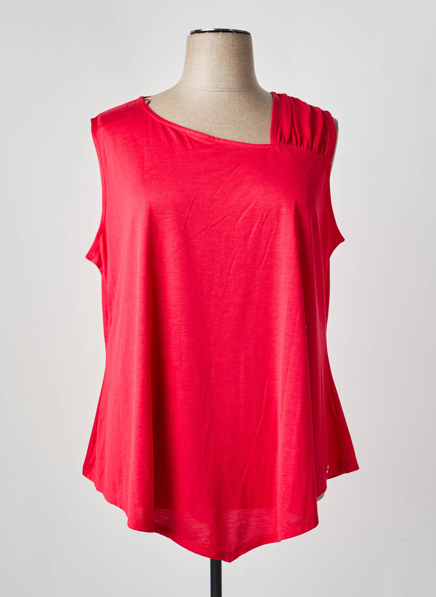 Top tissage jersey sans manche rouge MARBLE femme