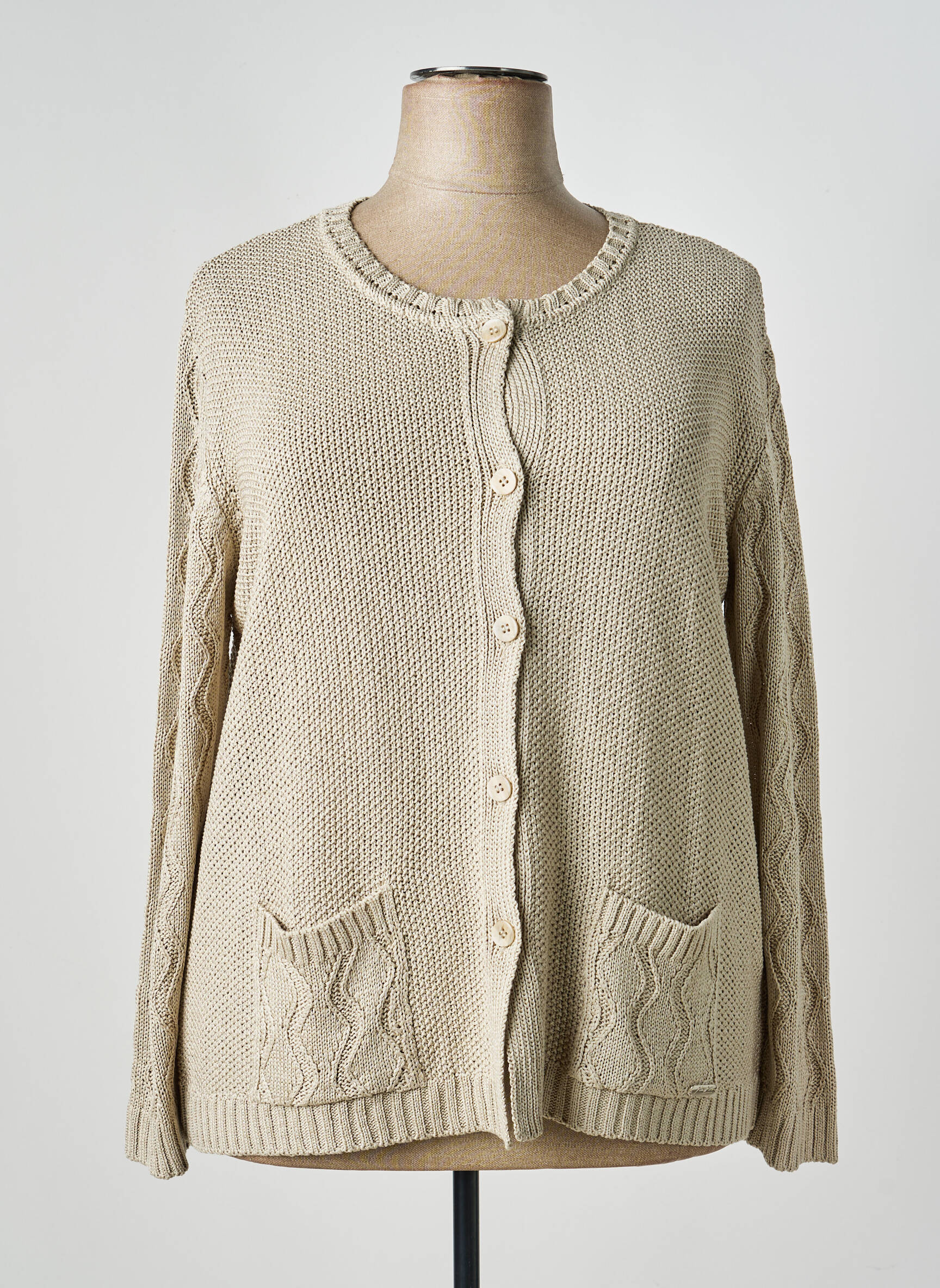 Gilet manches longues col rond beige MINO MORA femme