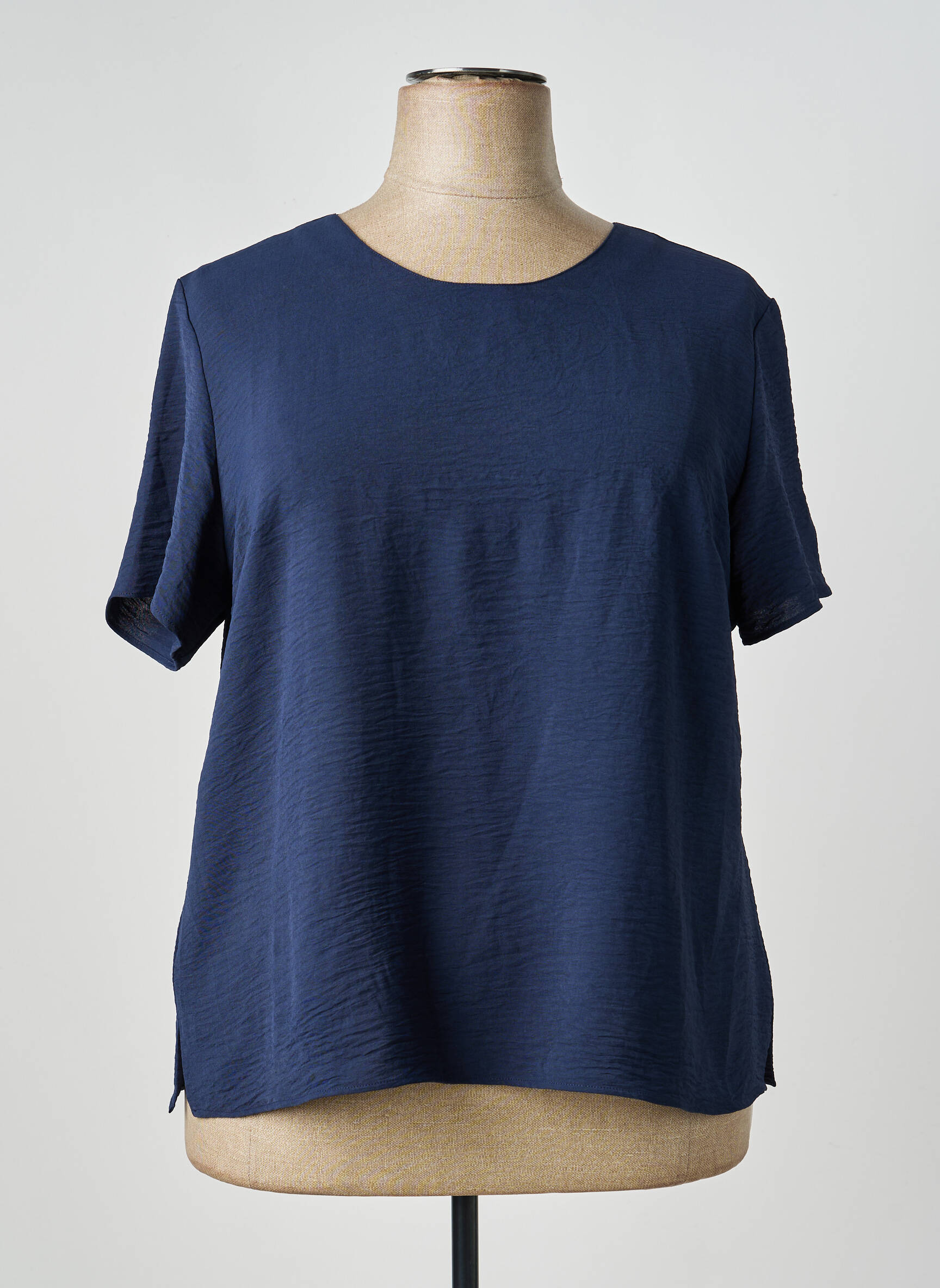Top coupe fluide manches courtes bleu GEVANA femme