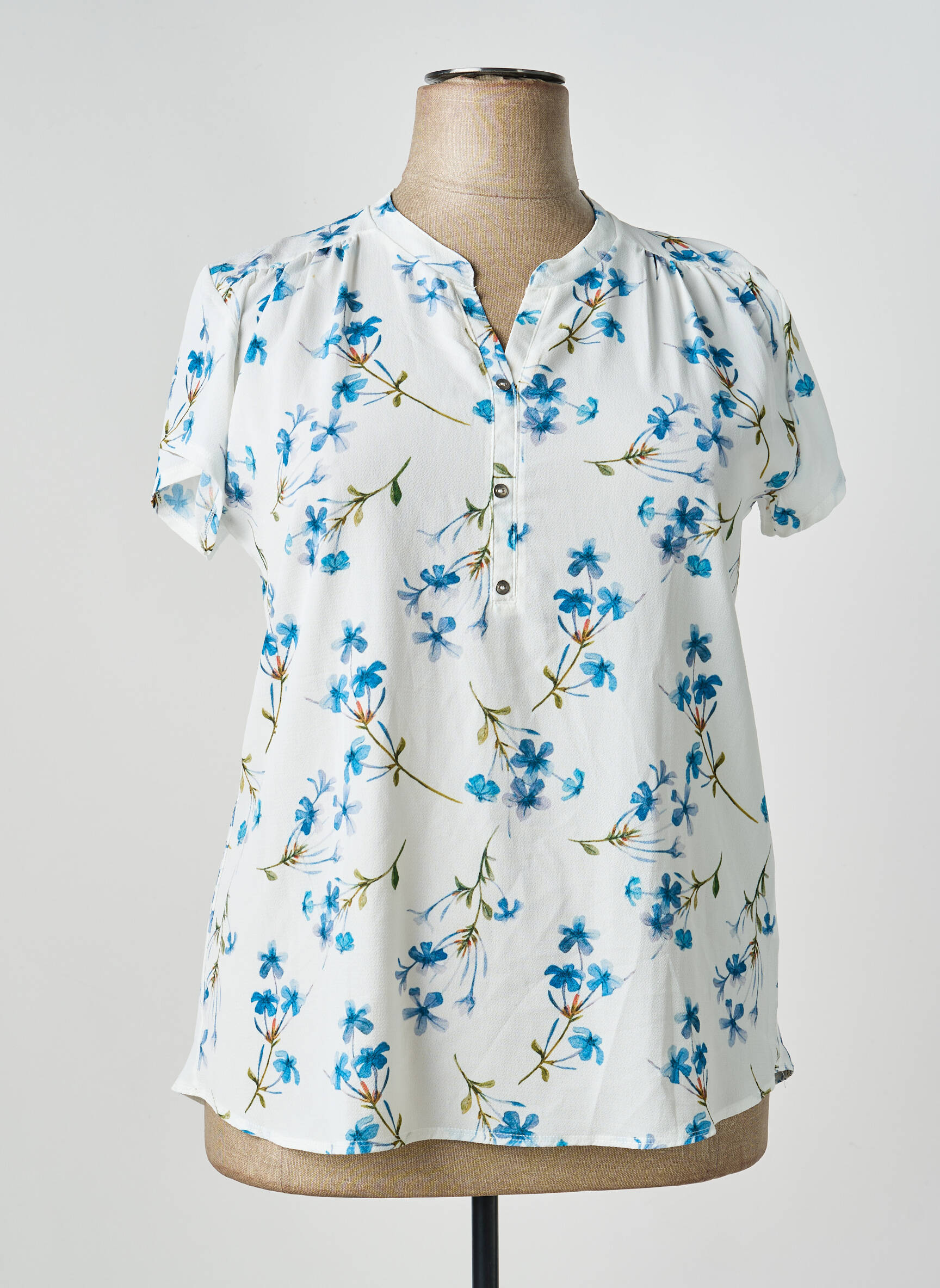 Blouse légère et transparente manches courtes bleu GALMALLA femme
