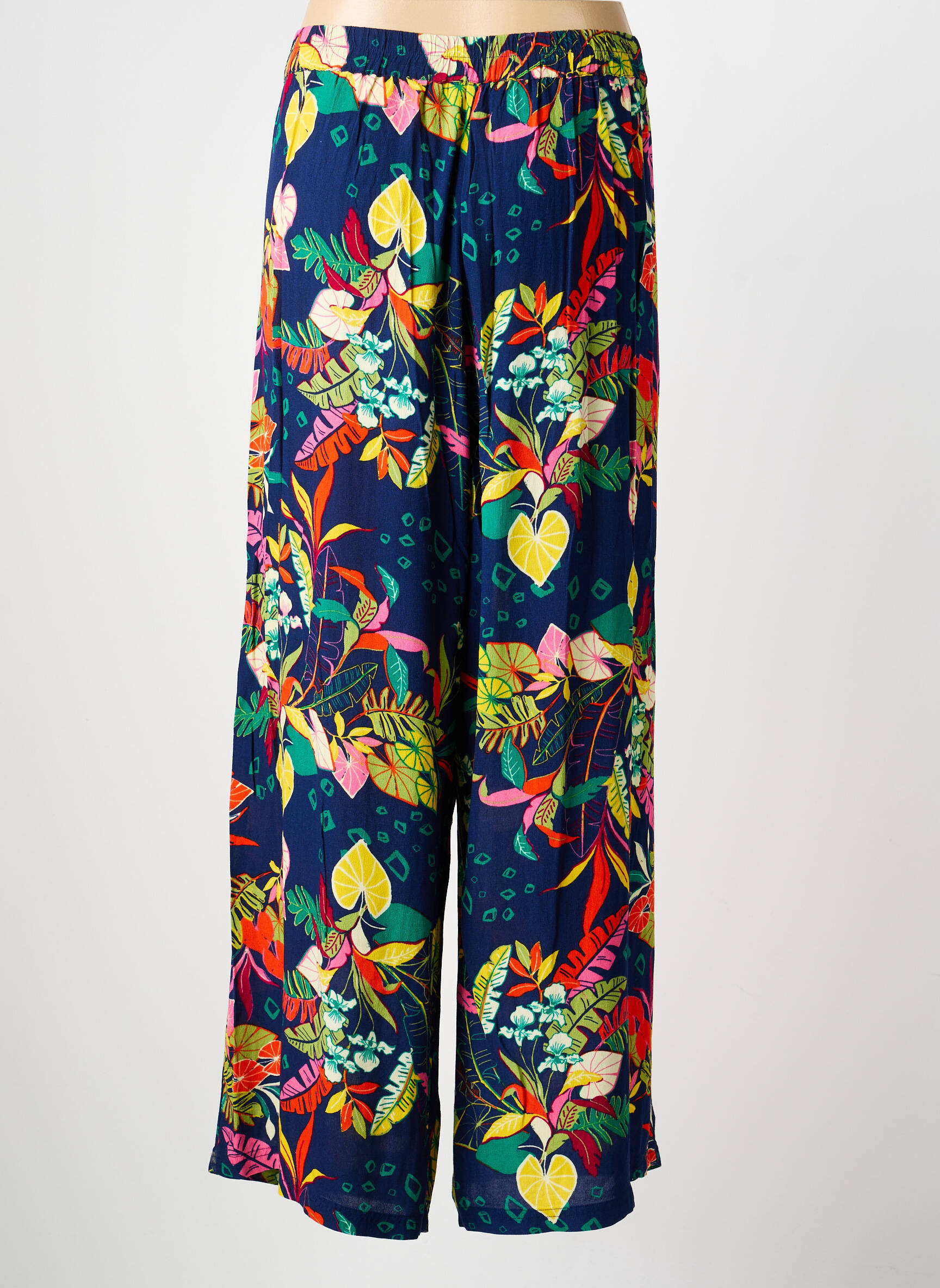 Pantalon droit tissage crêpe taille normale bleu CONCEPT K femme