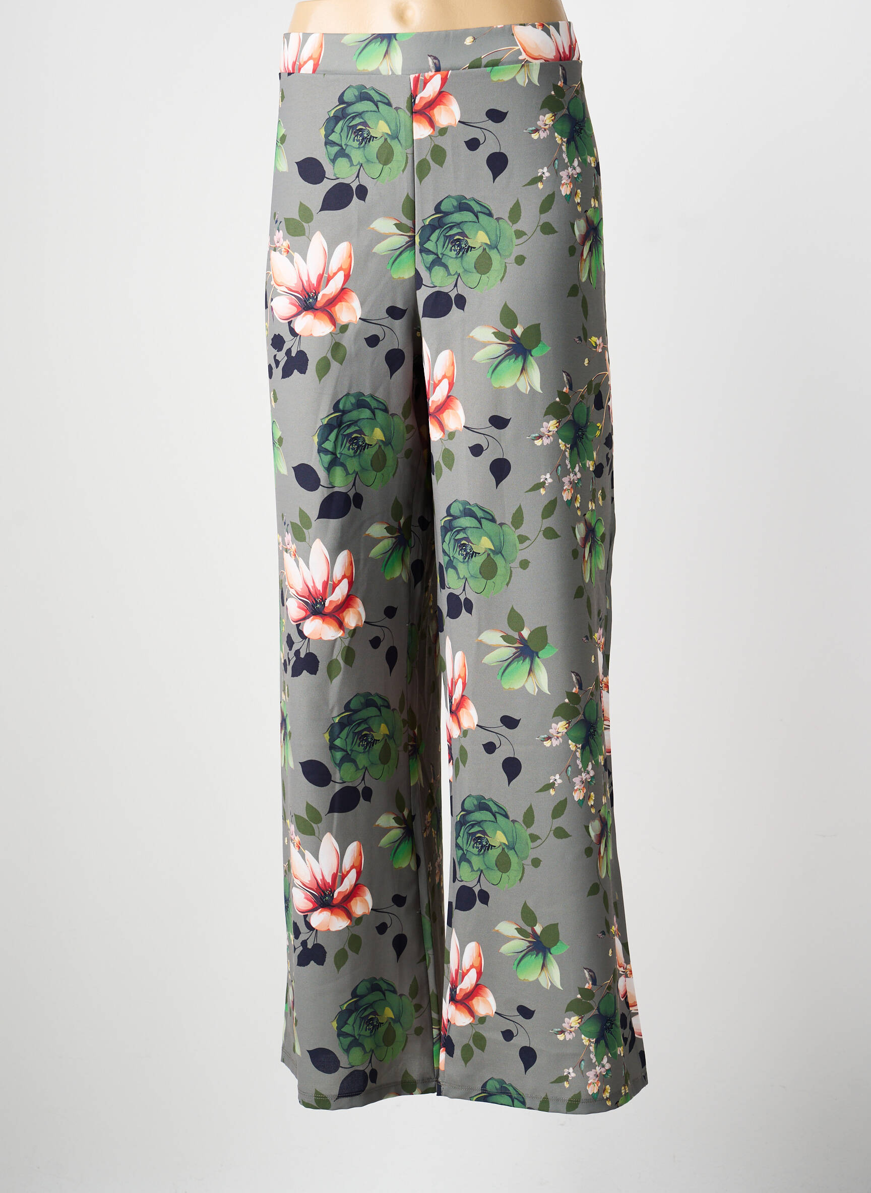 Pantalon large tissage crêpe taille normale vert GALMALLA femme