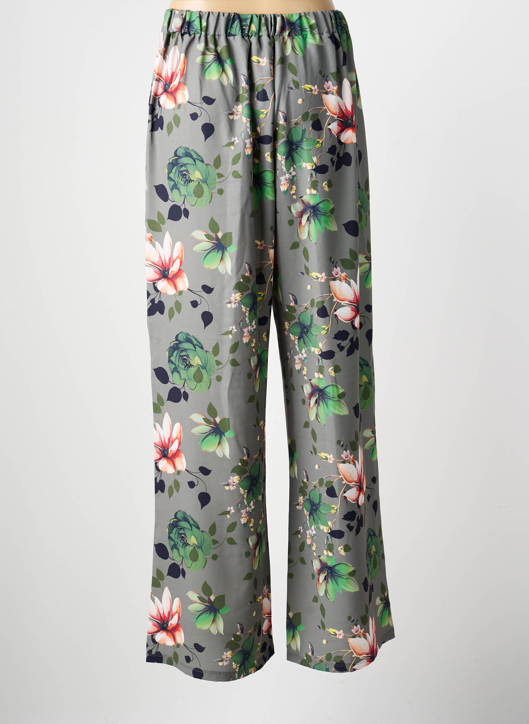 Pantalon large tissage crêpe taille normale vert GALMALLA femme