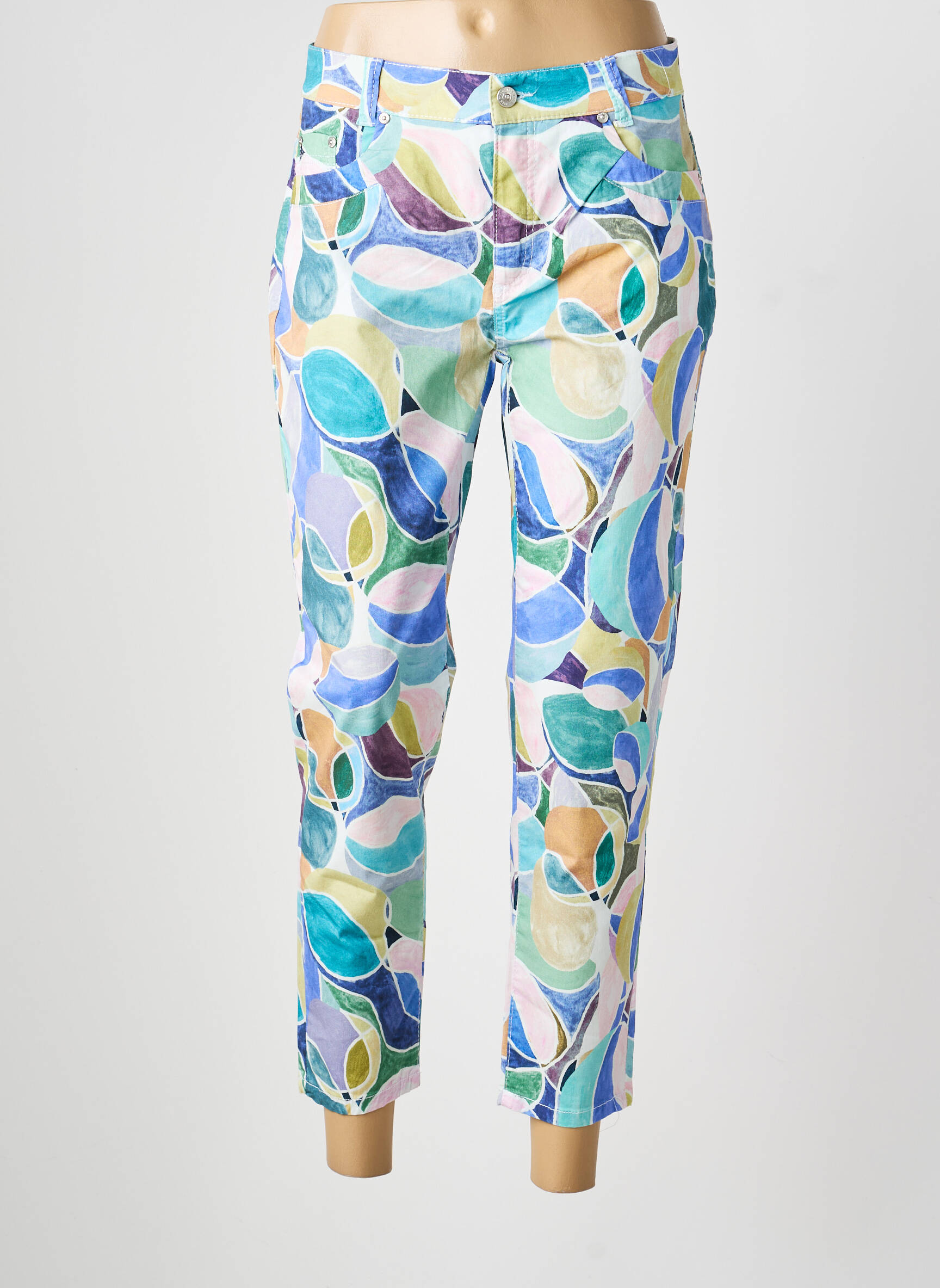 Pantalon 7/8 stretch taille normale bleu ANNA MONTANA femme