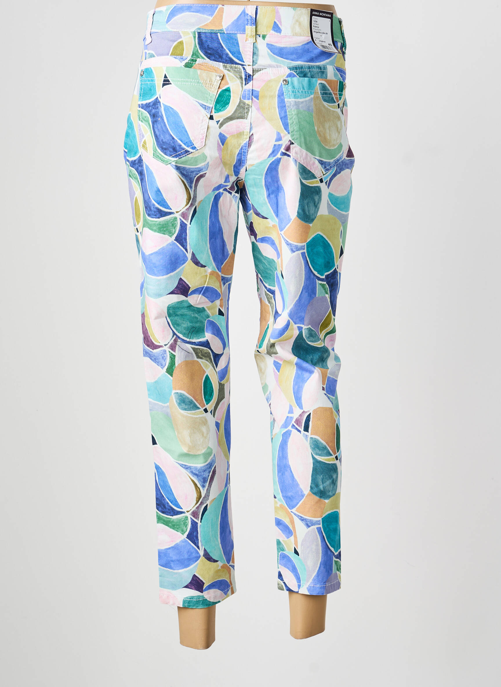 Pantalon 7/8 stretch taille normale bleu ANNA MONTANA femme
