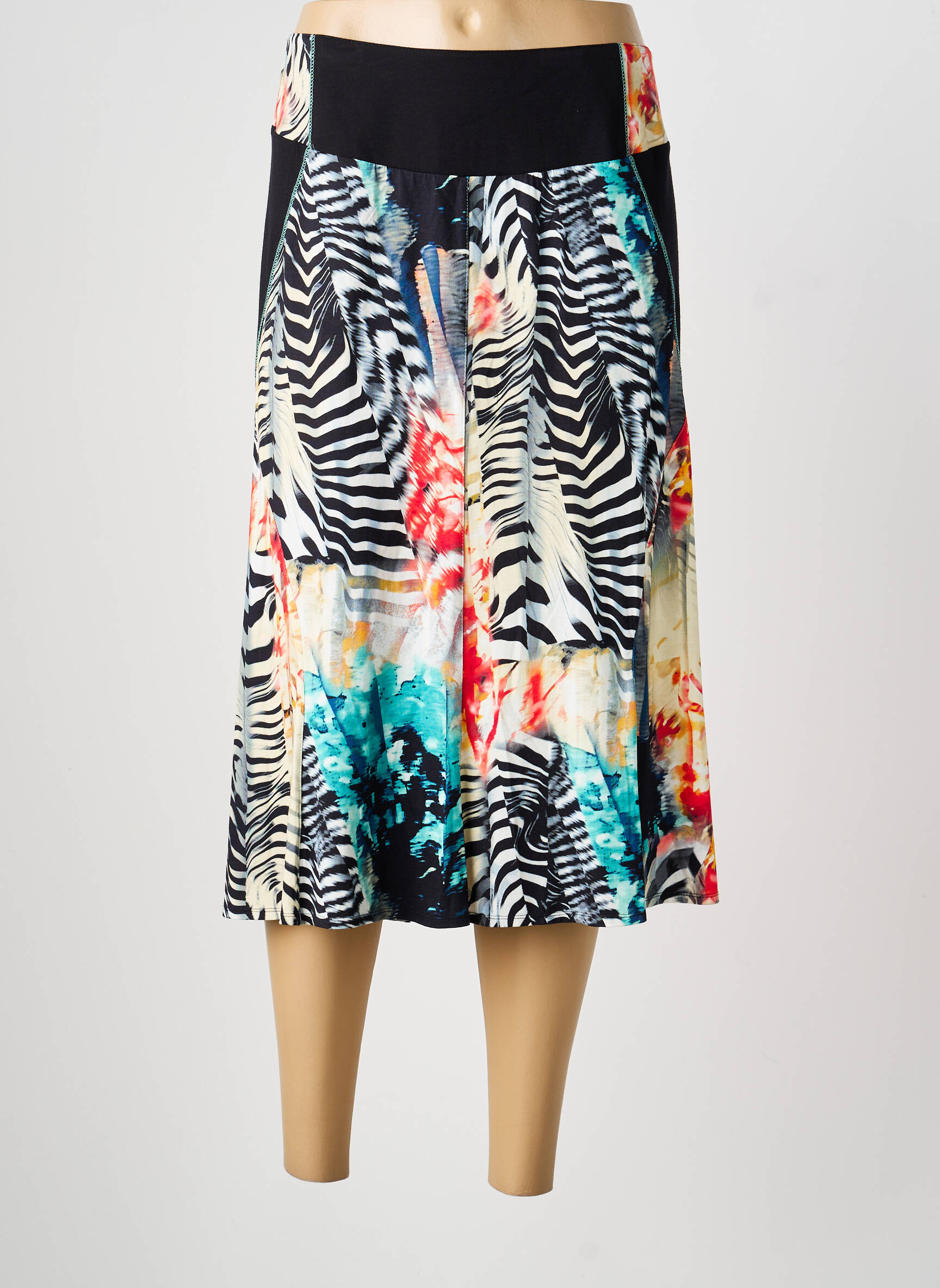 Jupe mi-longue stretch bleu GUY DUBOUIS femme