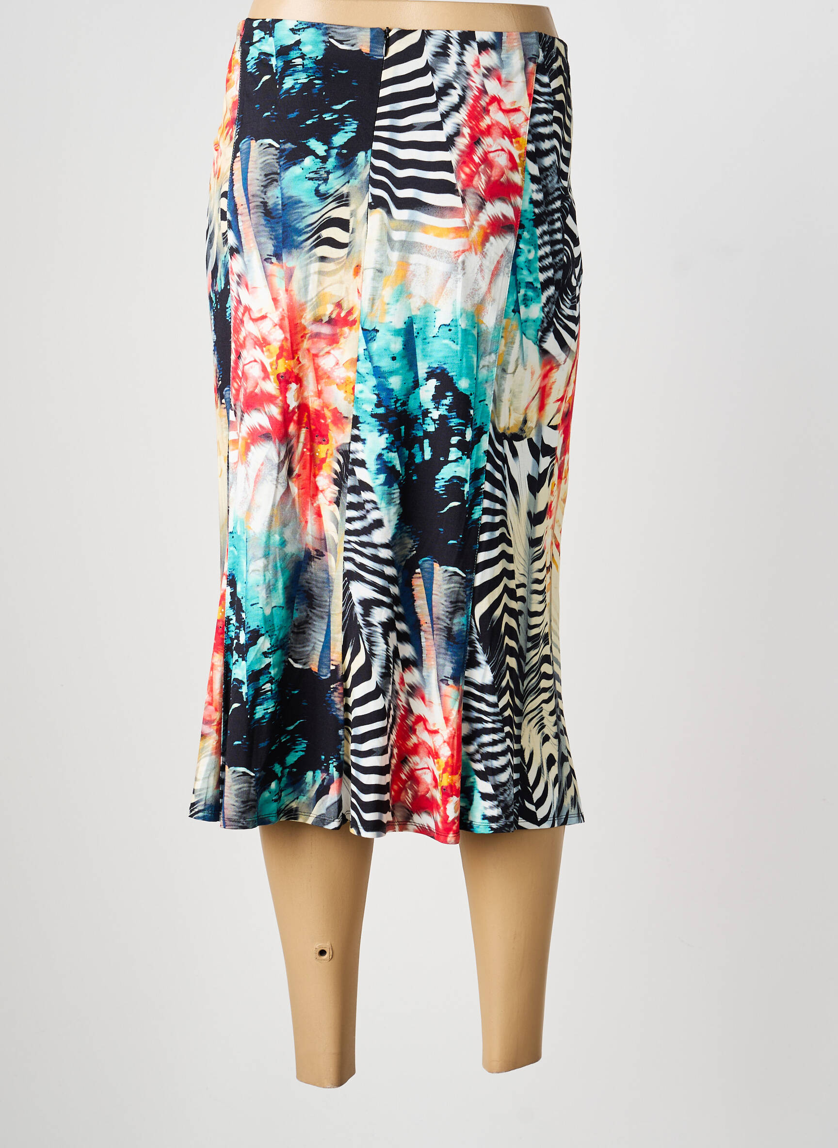 Jupe mi-longue stretch bleu GUY DUBOUIS femme
