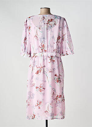 Robe mi-longue imprimé fleurs manches 3/4 rose MICHA femme