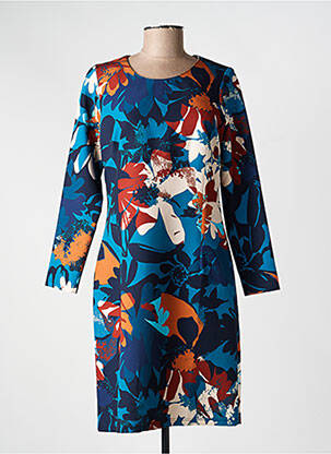 Robe mi-longue imprimé fantaisie manches longues bleu GREGORY PAT femme