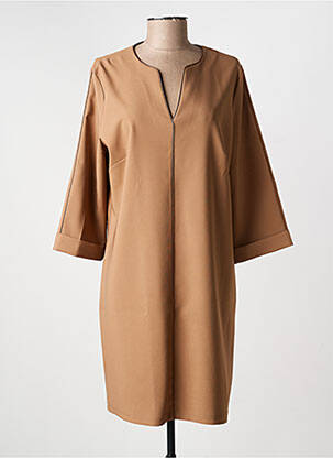 Robe mi-longue manches longues manches longues marron HALOGENE femme