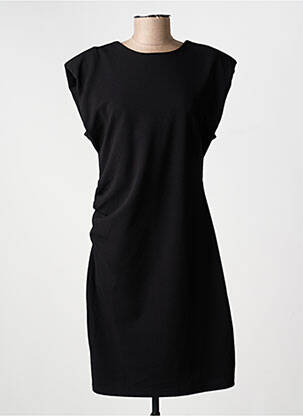 Robe mi-longue tissage crêpe manches courtes noir ICHI femme