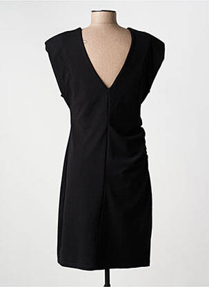 Robe mi-longue tissage crêpe manches courtes noir ICHI femme