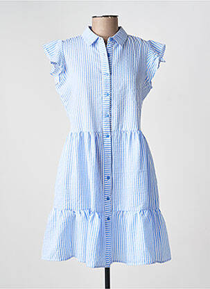 Robe mi-longue tissage crêpe manches courtes bleu YSABEL MORA femme