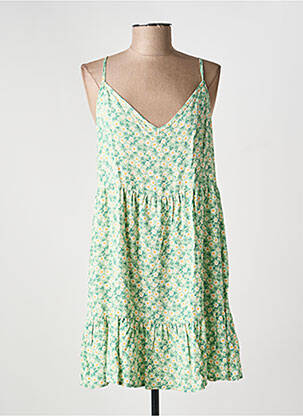 Robe mi-longue imprimé fleurs fines bretelles vert YSABEL MORA femme