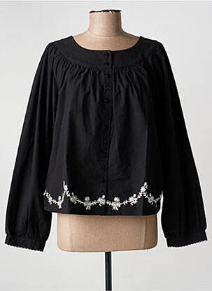 Chemisier tissage popeline manches longues noir ICHI femme