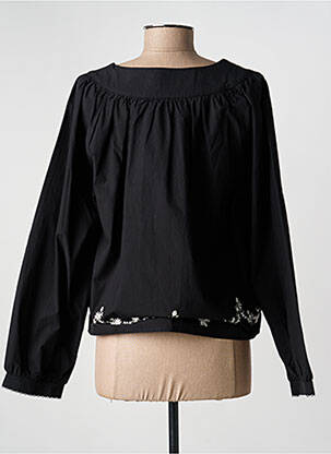 Chemisier tissage popeline manches longues noir ICHI femme