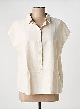 Blouse tissage popeline manches courtes beige ICHI femme