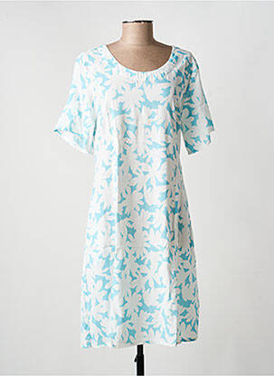 Robe mi-longue imprimé fleurs manches courtes bleu AGATHE & LOUISE femme