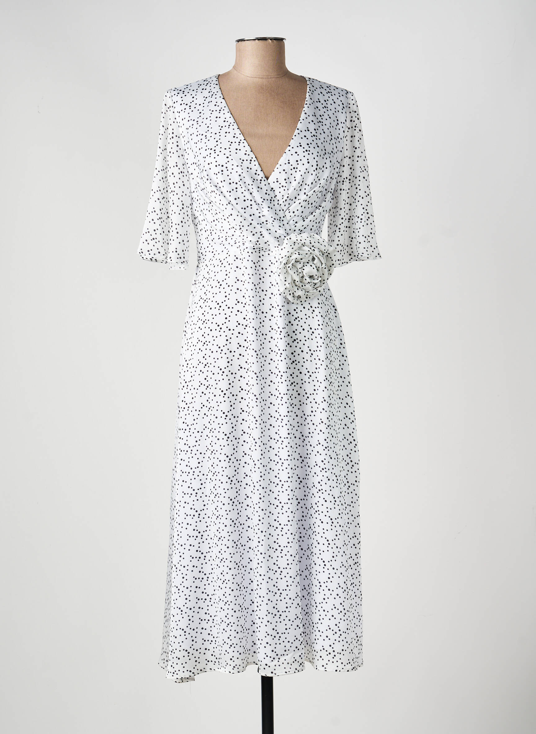 Robe longue manches courtes manches courtes blanc BARILOCHE femme