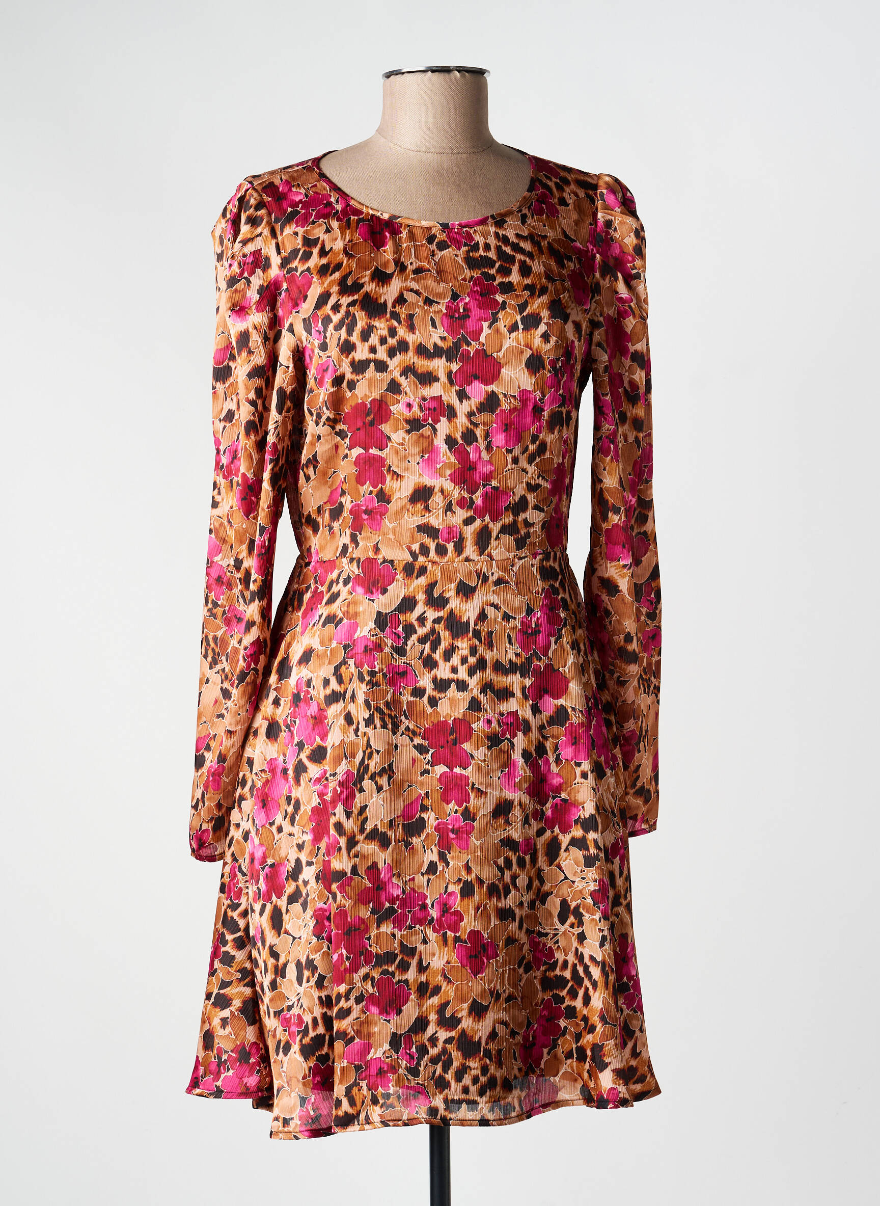 Robe mi-longue coupe fluide manches longues rose MORGAN femme
