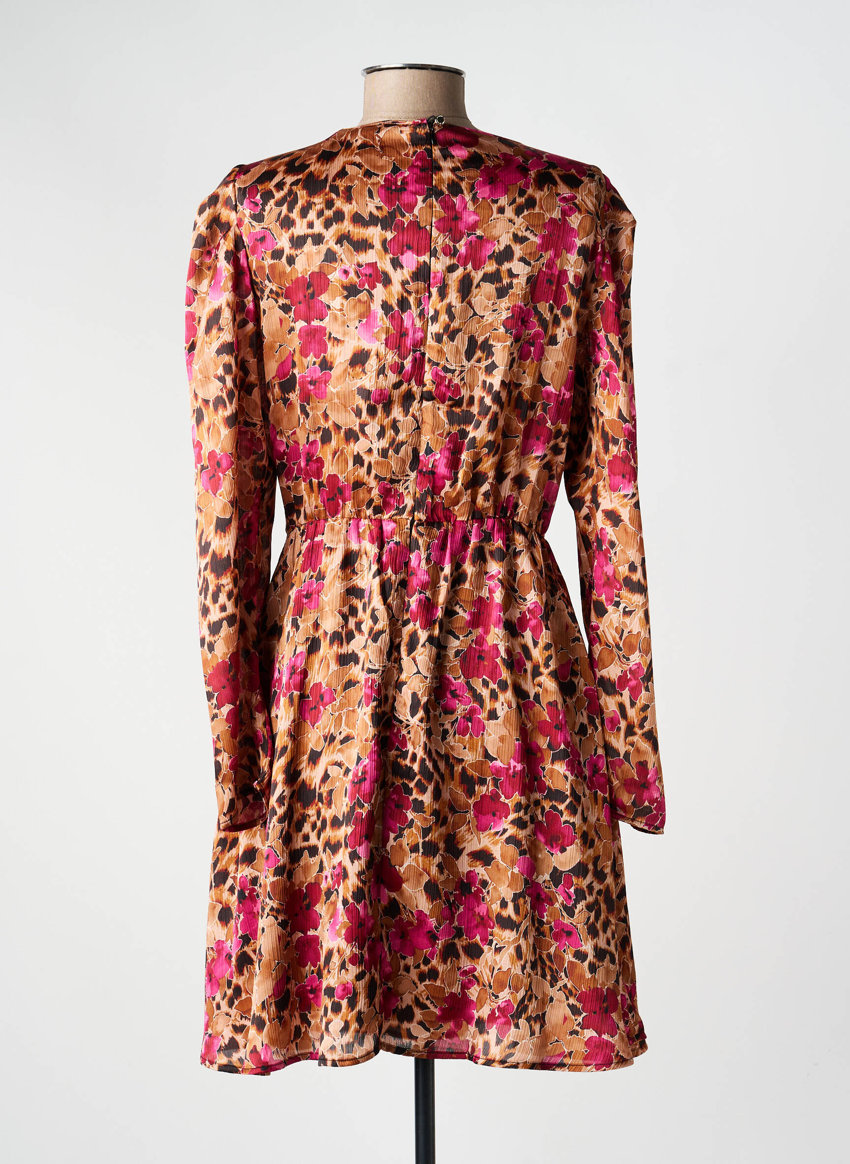 Robe mi-longue coupe fluide manches longues rose MORGAN femme