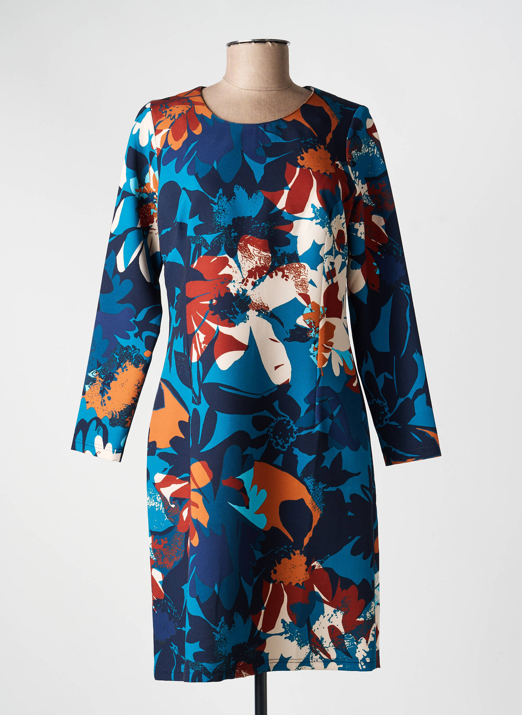 Robe mi-longue imprimé fantaisie manches longues bleu GREGORY PAT femme