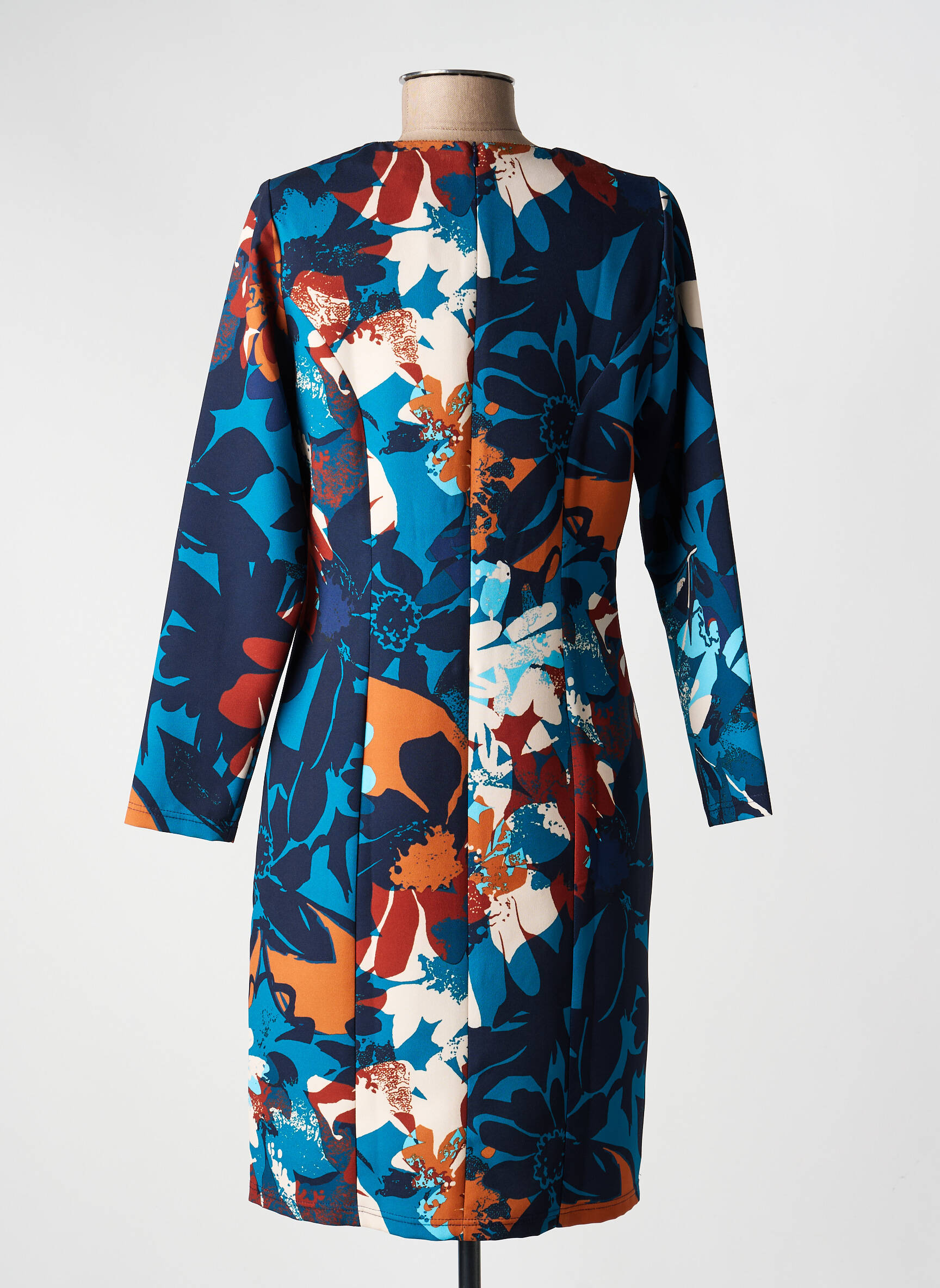 Robe mi-longue imprimé fantaisie manches longues bleu GREGORY PAT femme