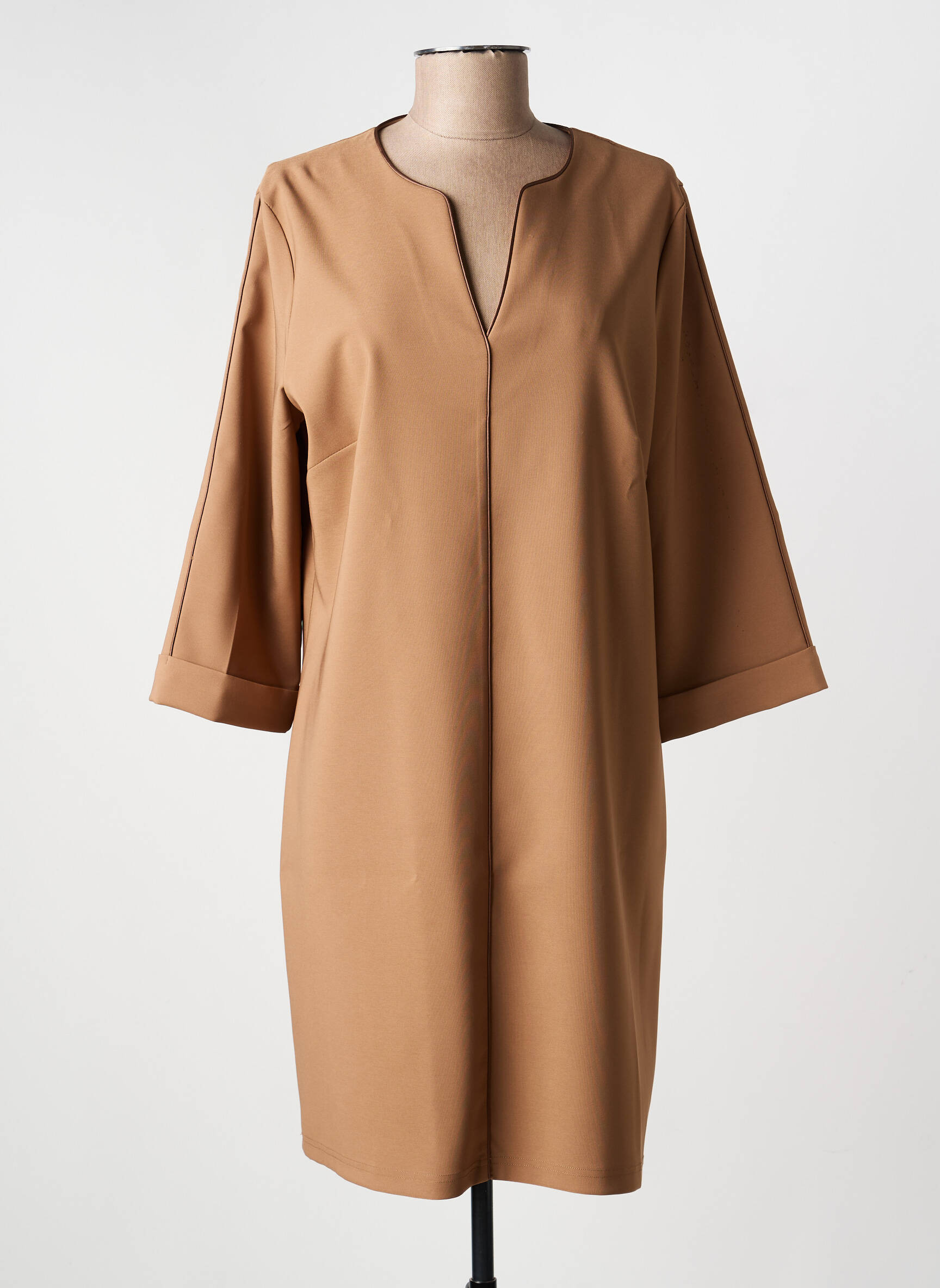 Robe mi-longue manches longues manches longues marron HALOGENE femme