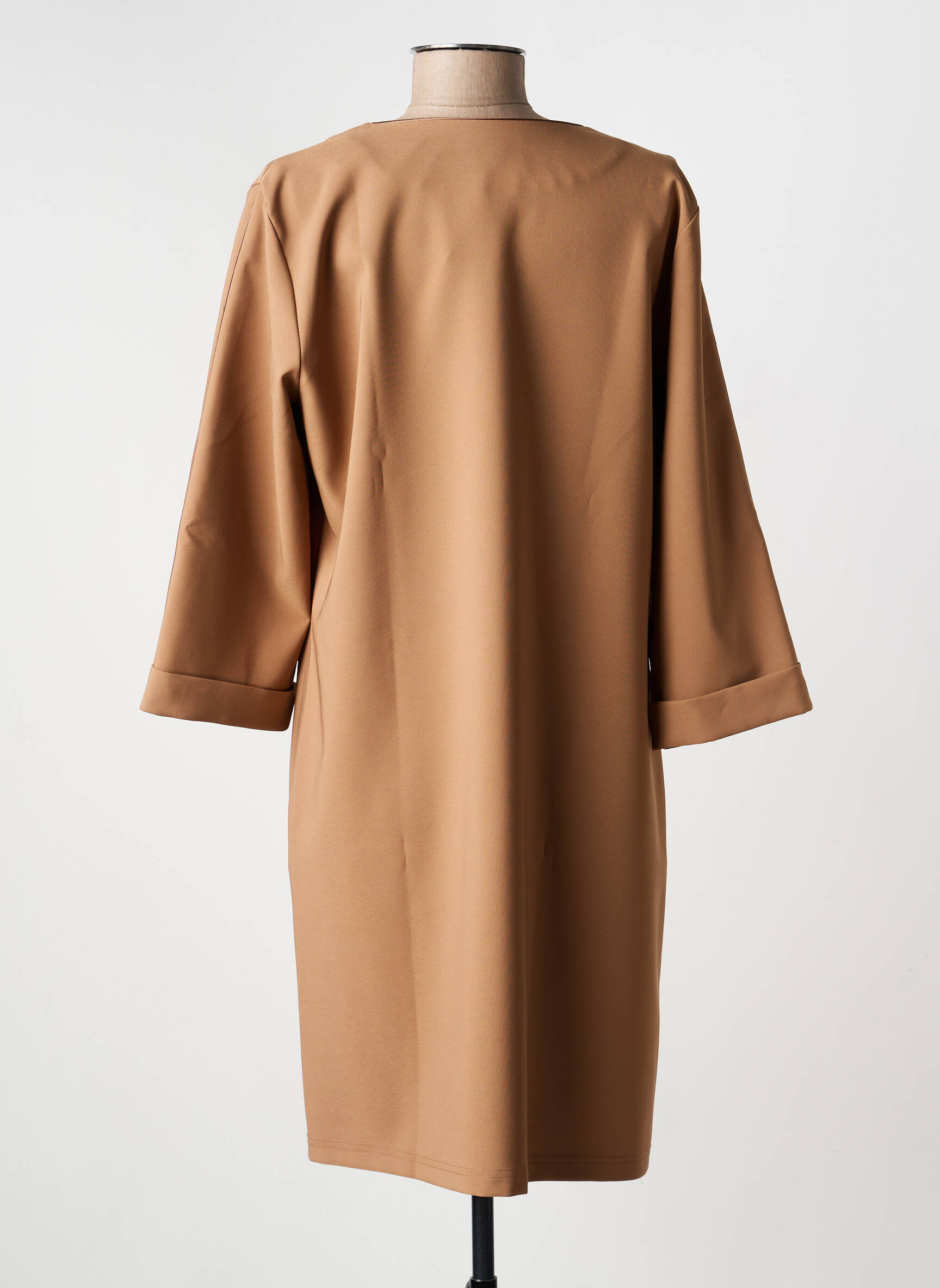 Robe mi-longue manches longues manches longues marron HALOGENE femme
