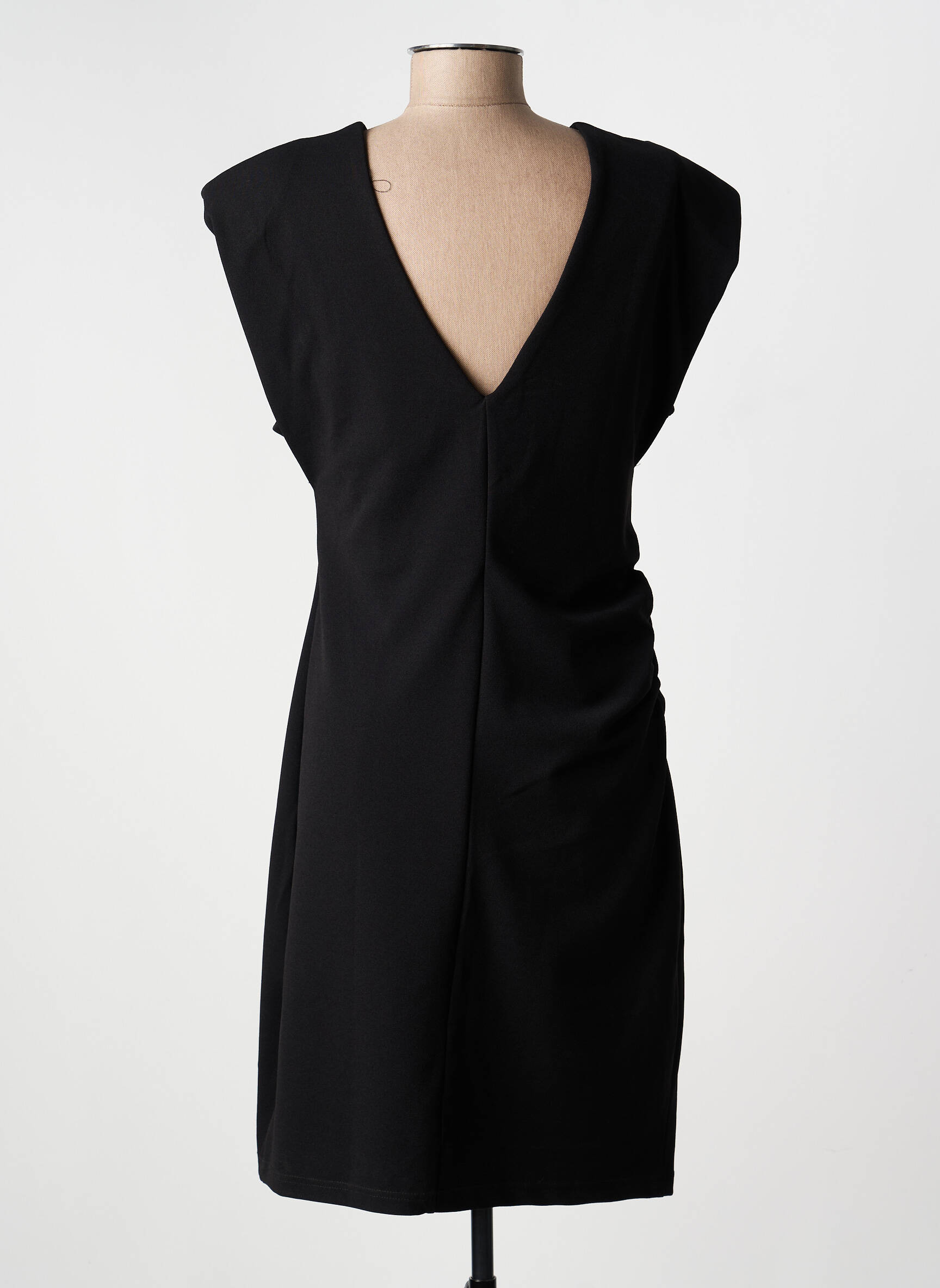 Robe mi-longue tissage crêpe manches courtes noir ICHI femme