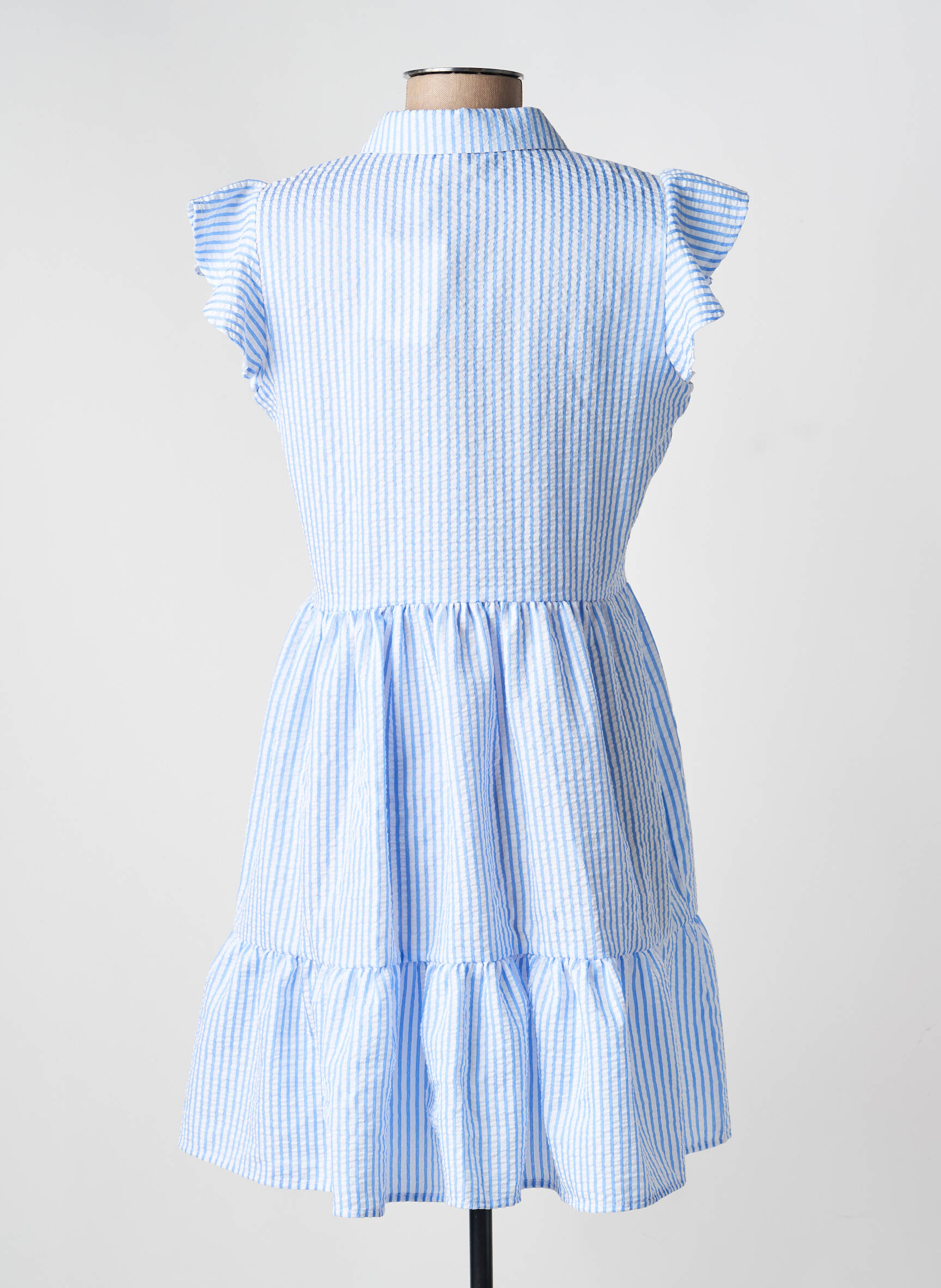 Robe mi-longue tissage crêpe manches courtes bleu YSABEL MORA femme