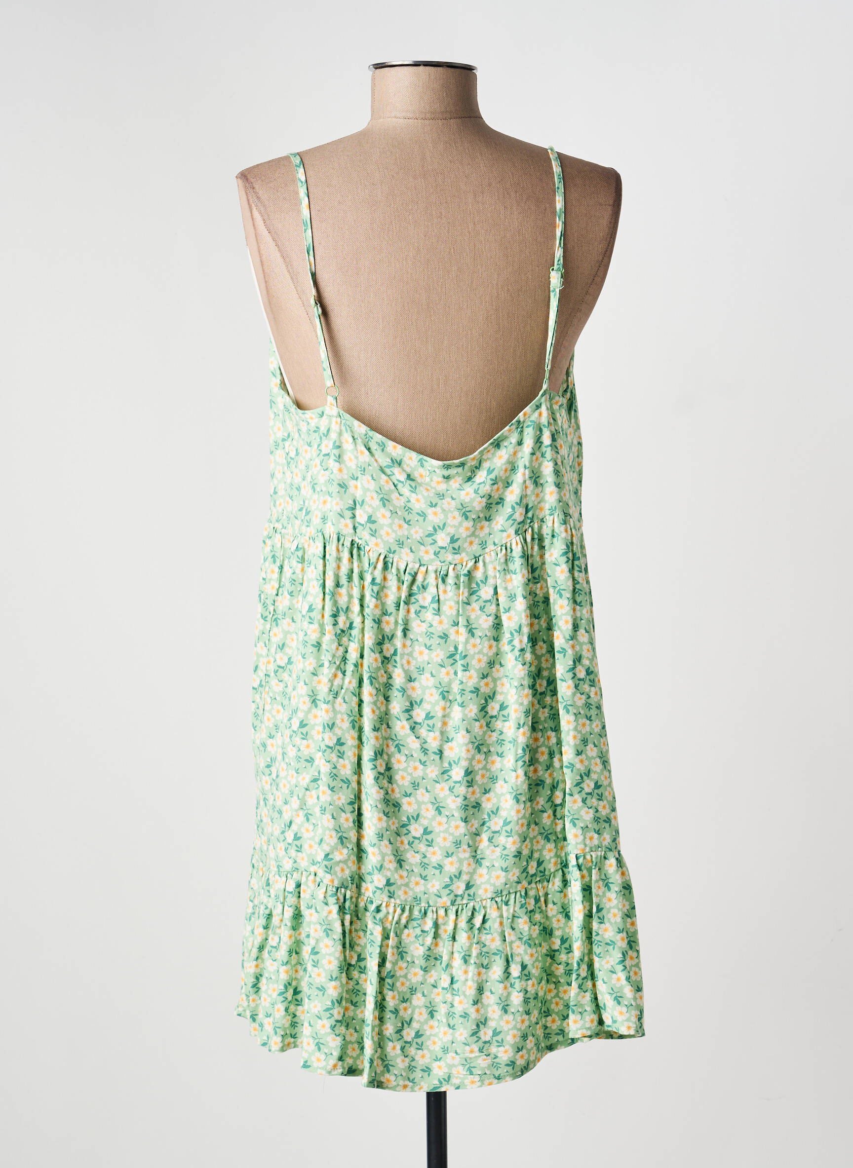 Robe mi-longue imprimé fleurs fines bretelles vert YSABEL MORA femme