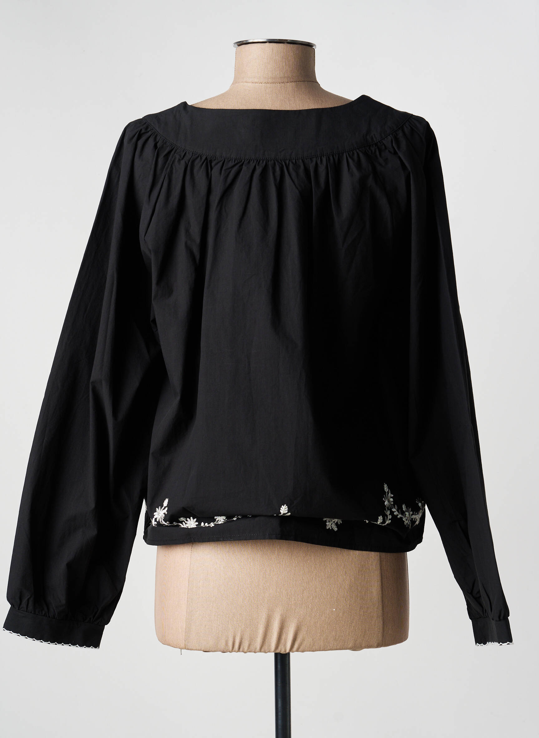 Chemisier tissage popeline manches longues noir ICHI femme