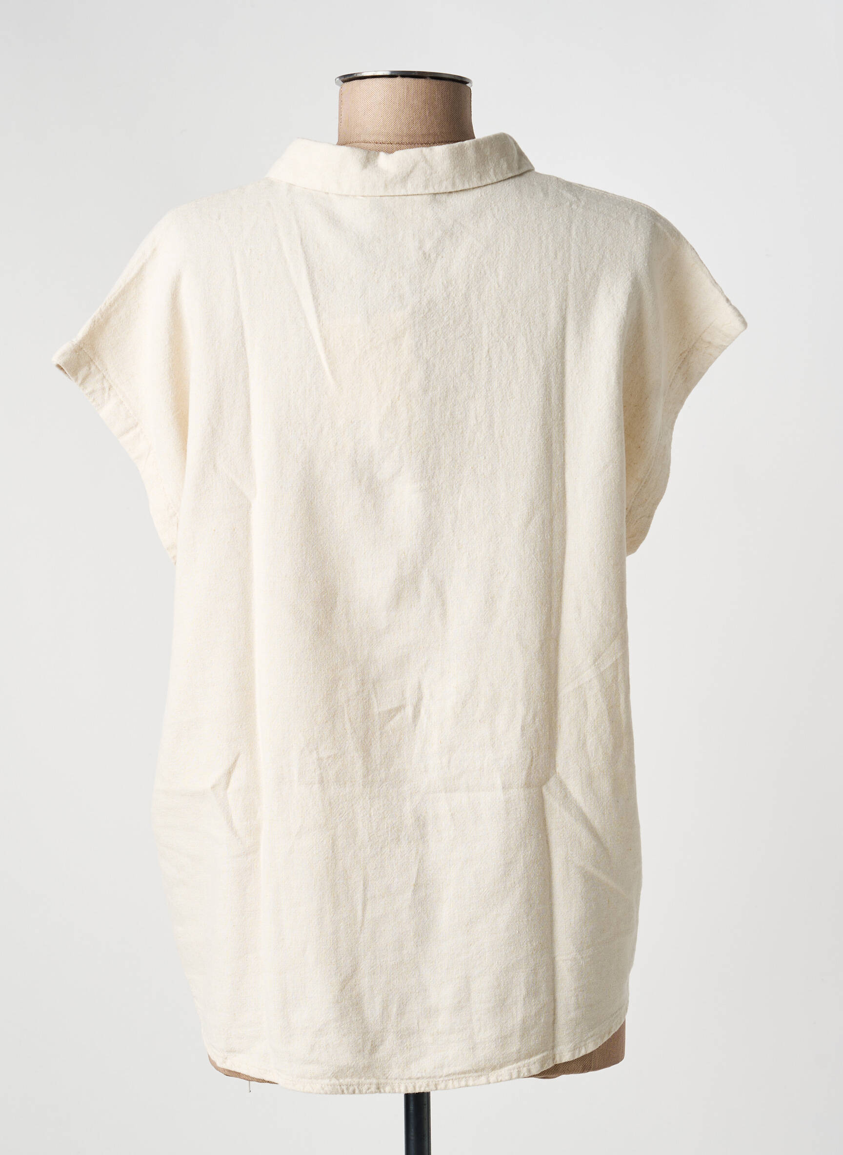 Blouse tissage popeline manches courtes beige ICHI femme
