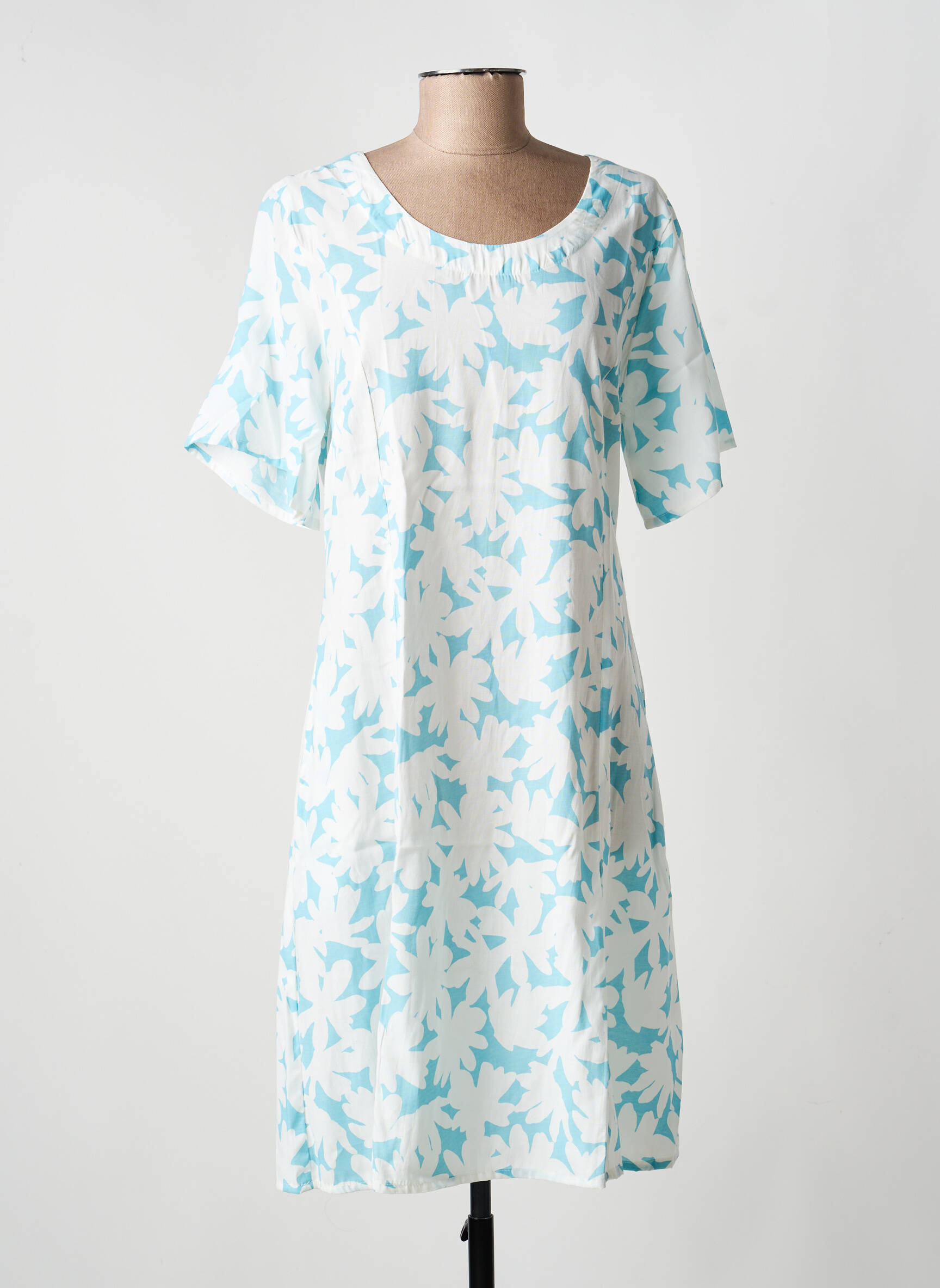 Robe mi-longue imprimé fleurs manches courtes bleu AGATHE & LOUISE femme