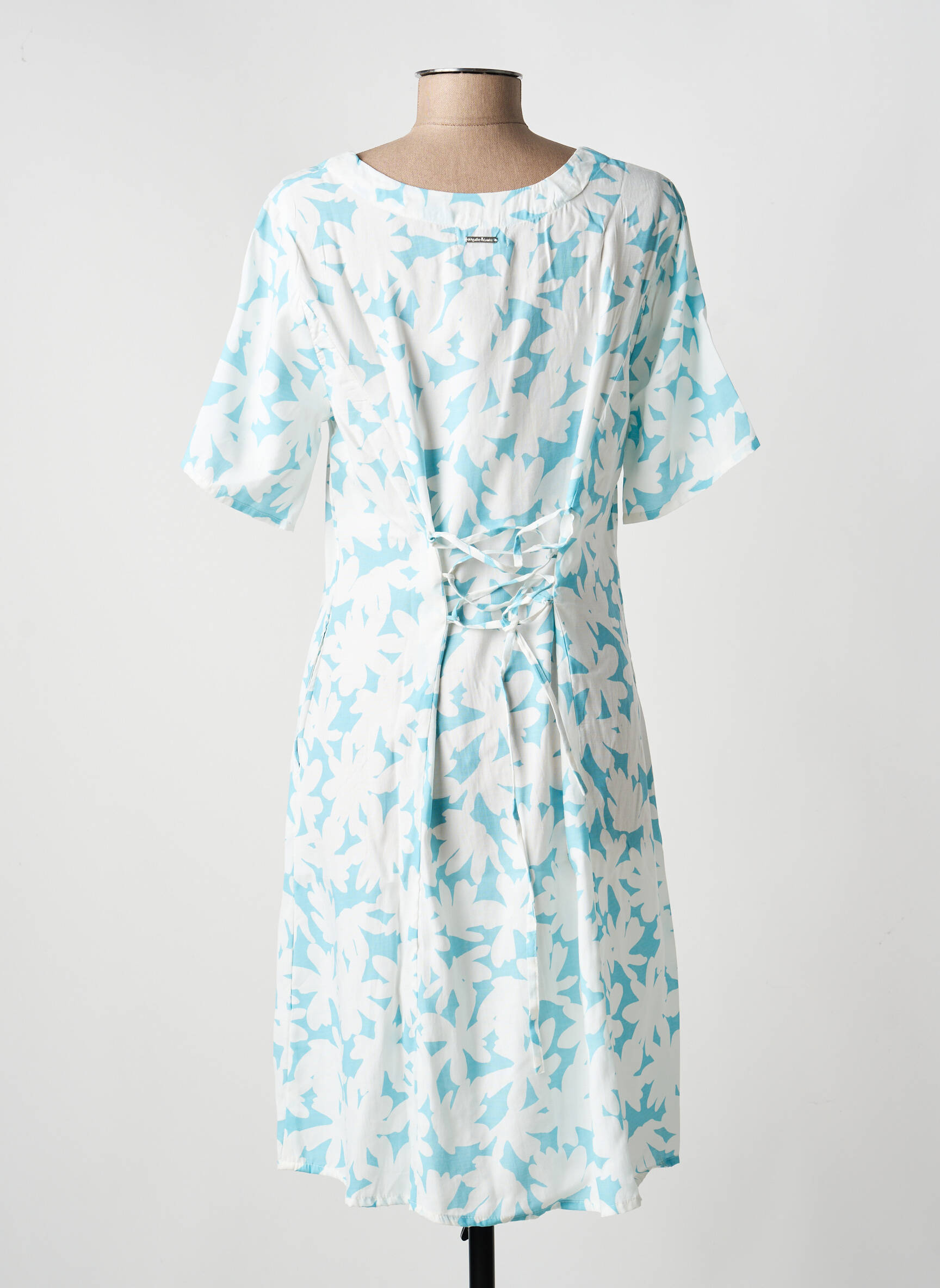Robe mi-longue imprimé fleurs manches courtes bleu AGATHE & LOUISE femme
